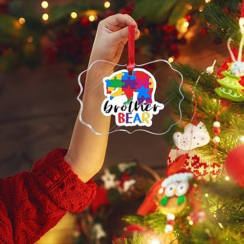 Miniatura 82 de Adorno de Navidad Mama Bear Novedad Acrílico Adornos de Navidad Mama Bear Autismo Rompecabezas Colorido Oso Navidad Colgante Ornamento Puzzle Piezas