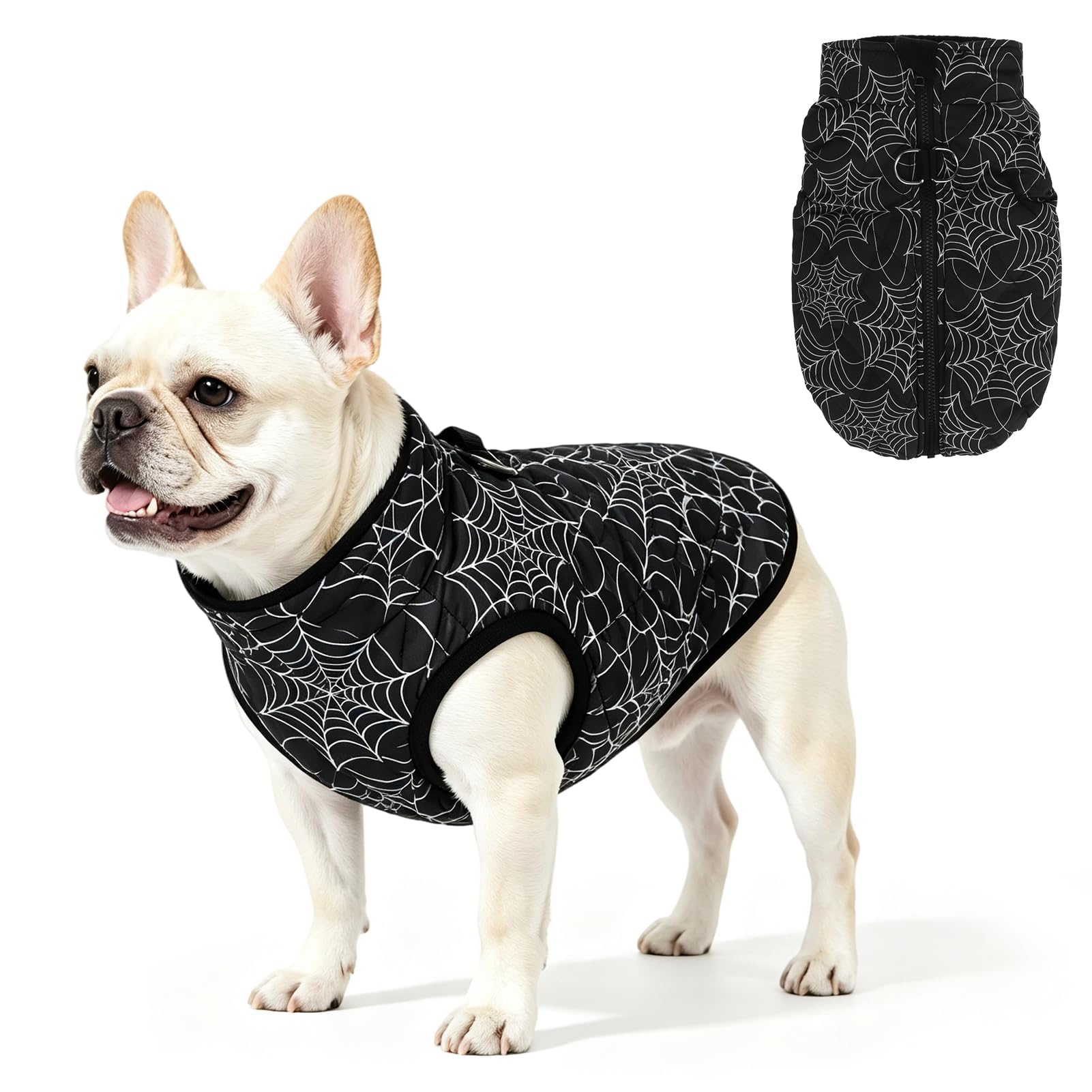 SCENEREAL Halloween Winter Dog Vest Coat with Harness Built in
