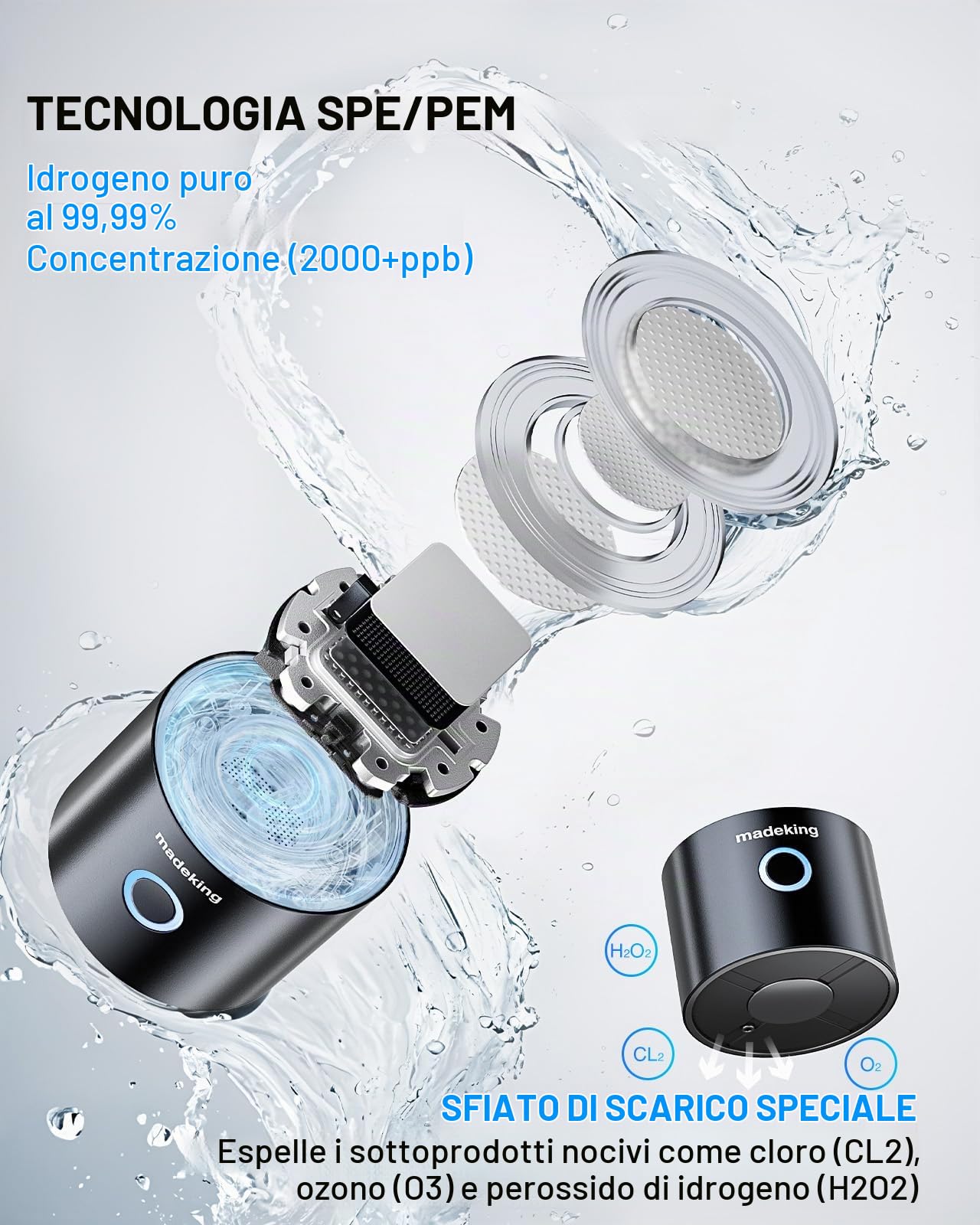 Generatore di bottiglie d'acqua di idrogeno - 400ml ricaricabile idrogeno acqua ionizzatore macchina, vetro portatile idrogeno tazza ricca di acqua Maker, buona per il regalo (nero)