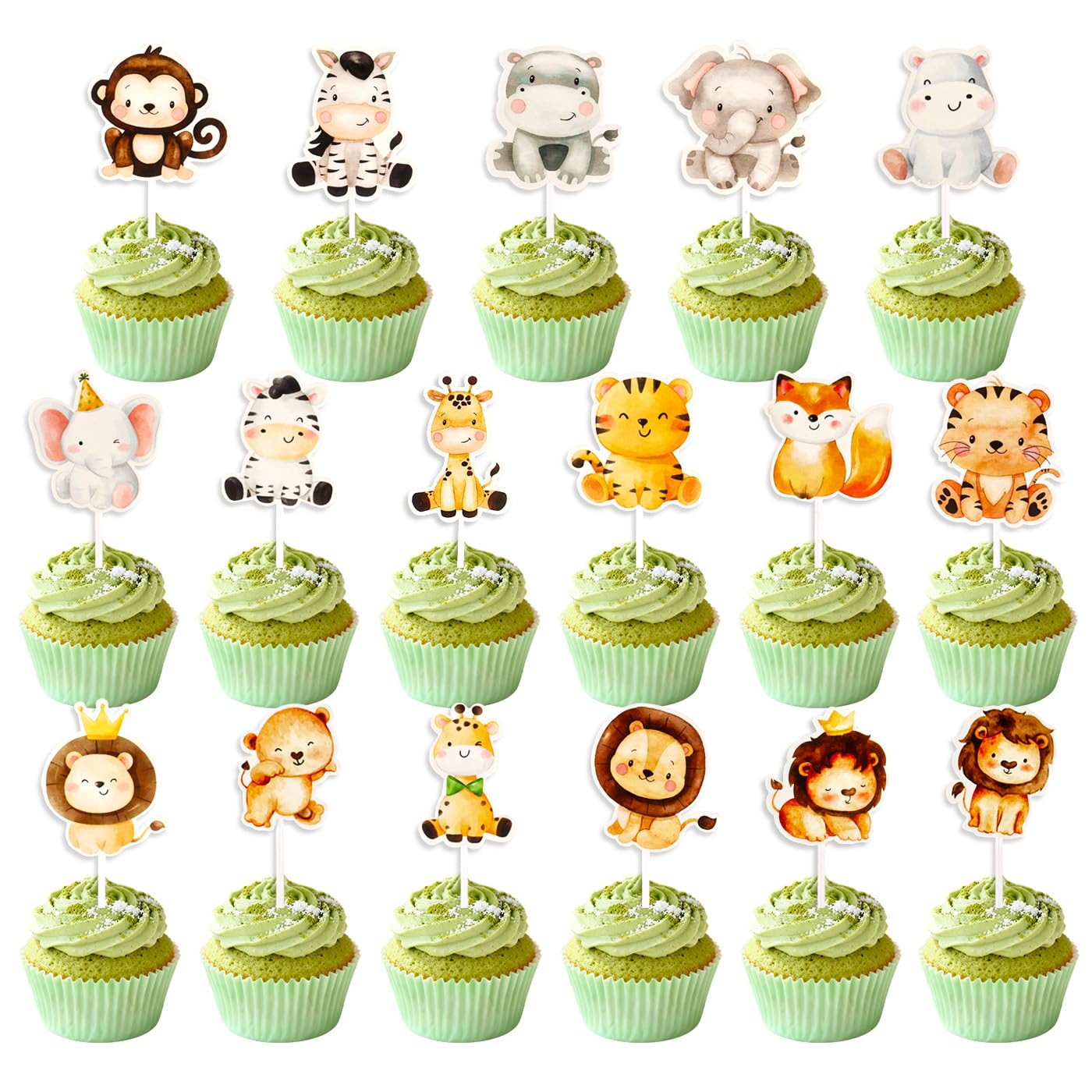 Wznnlt 34Pcs Jungle Safari Animal Cake Toppers Animal Cake Decorations for Kids Wild One Cake Topper Baby Shower Celebration Events