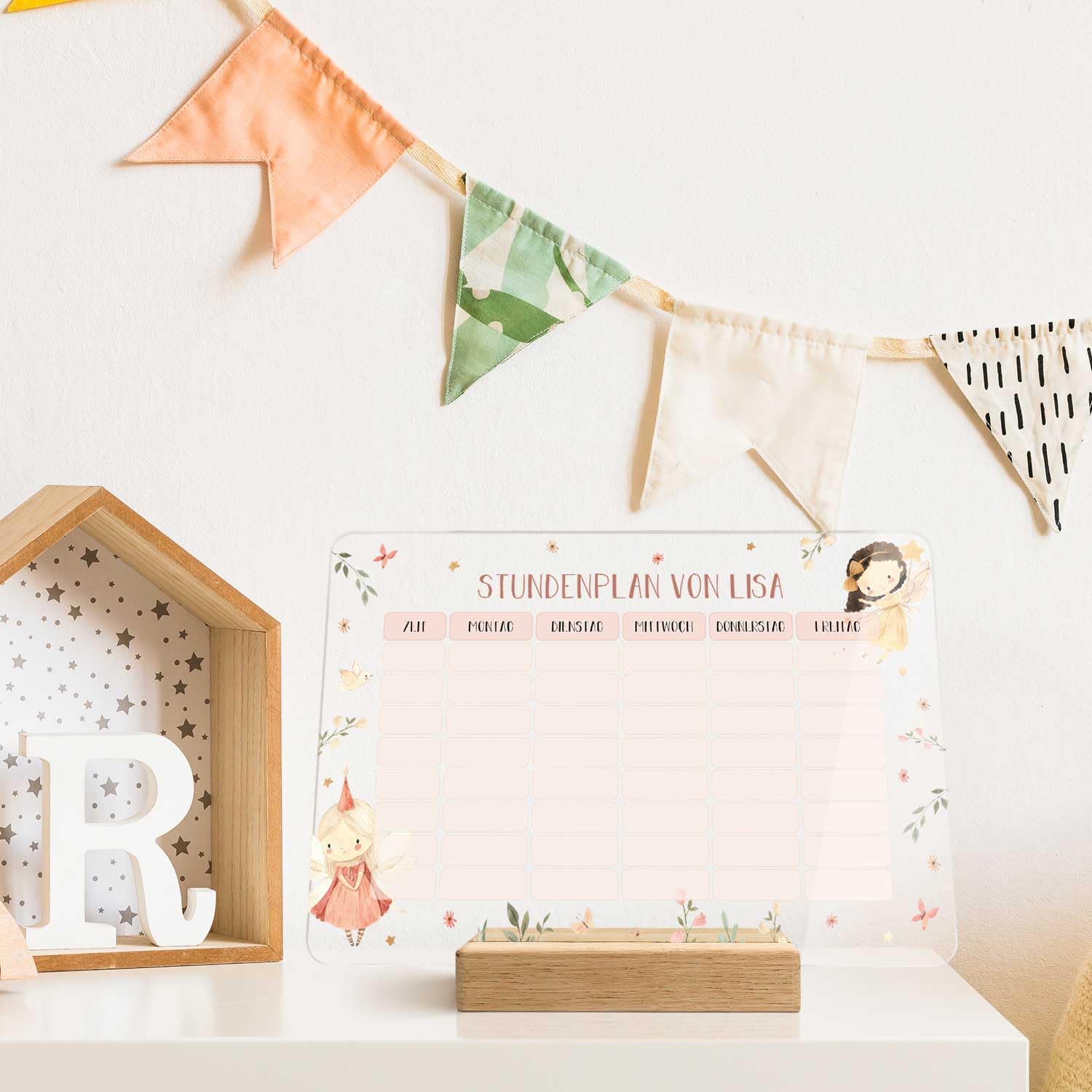 GRAVURZEILE Personalisierter Stundenplan - Fee mit Namen - Abwischbarer Wochenplaner für Kinder inkl. Stift - Geschenk für die Schultüte zum Schulanfang Einschulung - Farbe: Fee