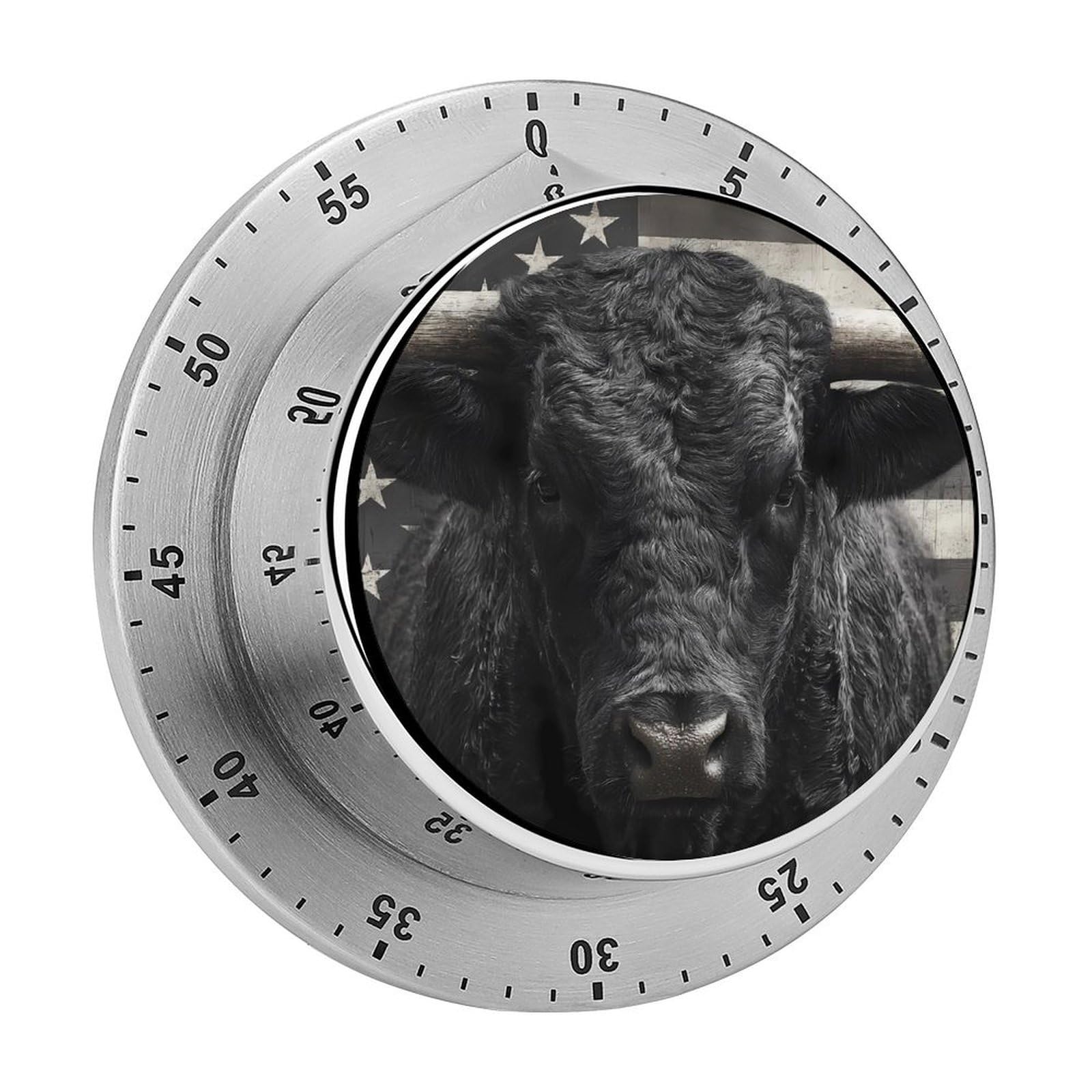 U.S.A. Flag Bull Head and Horns Mechanical Timer with Alarm for Kitchen Cooking Productivity Stainless Steel Timers