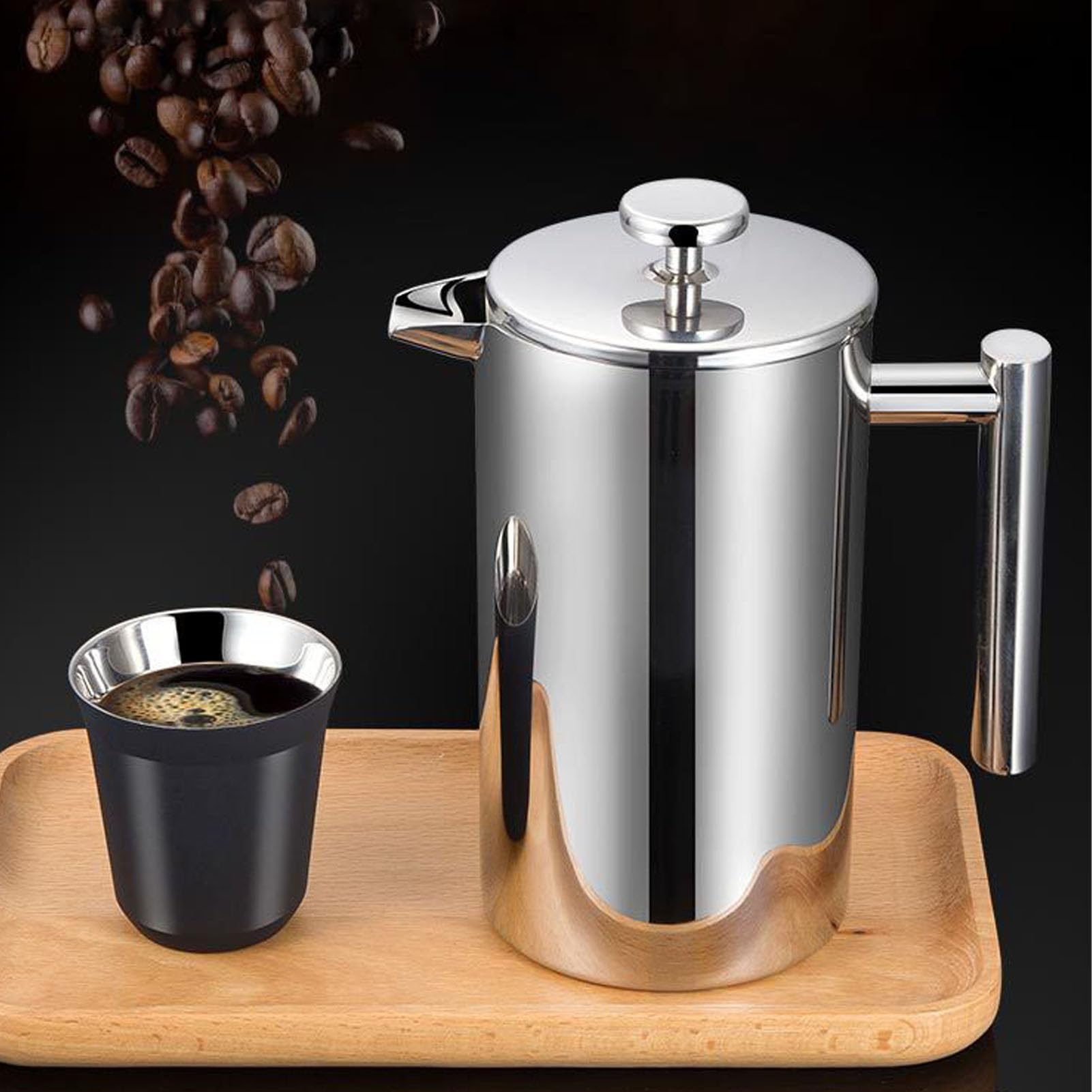 de Prensa Francesa de Acero Inoxidable, Prensa Inoxidable con Aislamiento de Doble Pared, Boquilla en Forma de U, sin Goteo para Camping, Oficina y Hogar (1000ml)