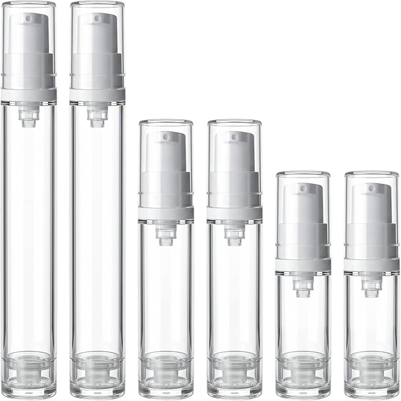 Frascos Airless Recarregáveis para Viagem Hzopcw, 5 mL, 10 mL e 15 mL, Brancos, Pacote com 6