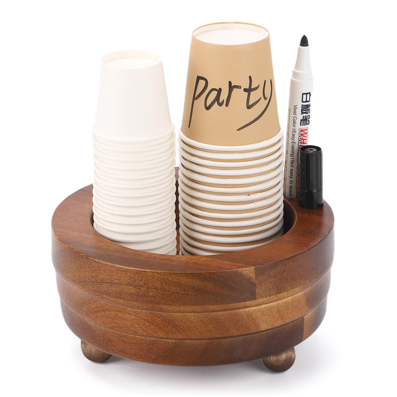 Cup Holder, Bathroom Cup Dispenser for Most Cups, Party Decoration, Wooden, with Marker Slot