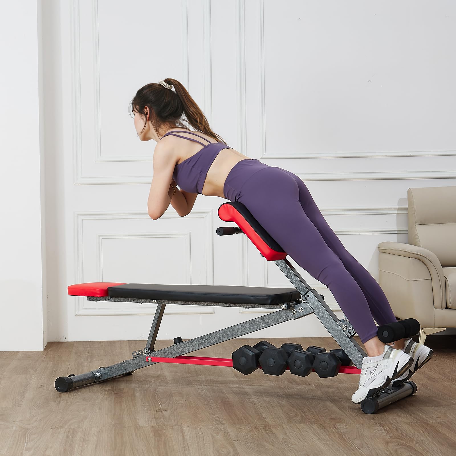 VEVOR Panca Multifunzionale per Allenamento Completo del Corpo, Panca per Iperestensione con Sedia Romana, 300 kg per Allenamento di Addominali e Core di Schiena e Braccia, per Palestra Domestica