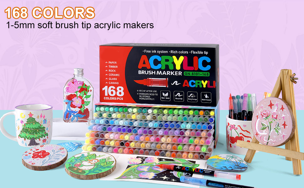 Amazon.com: 168 Colors Soft Brush Tip Acrylic Paint Markers Set