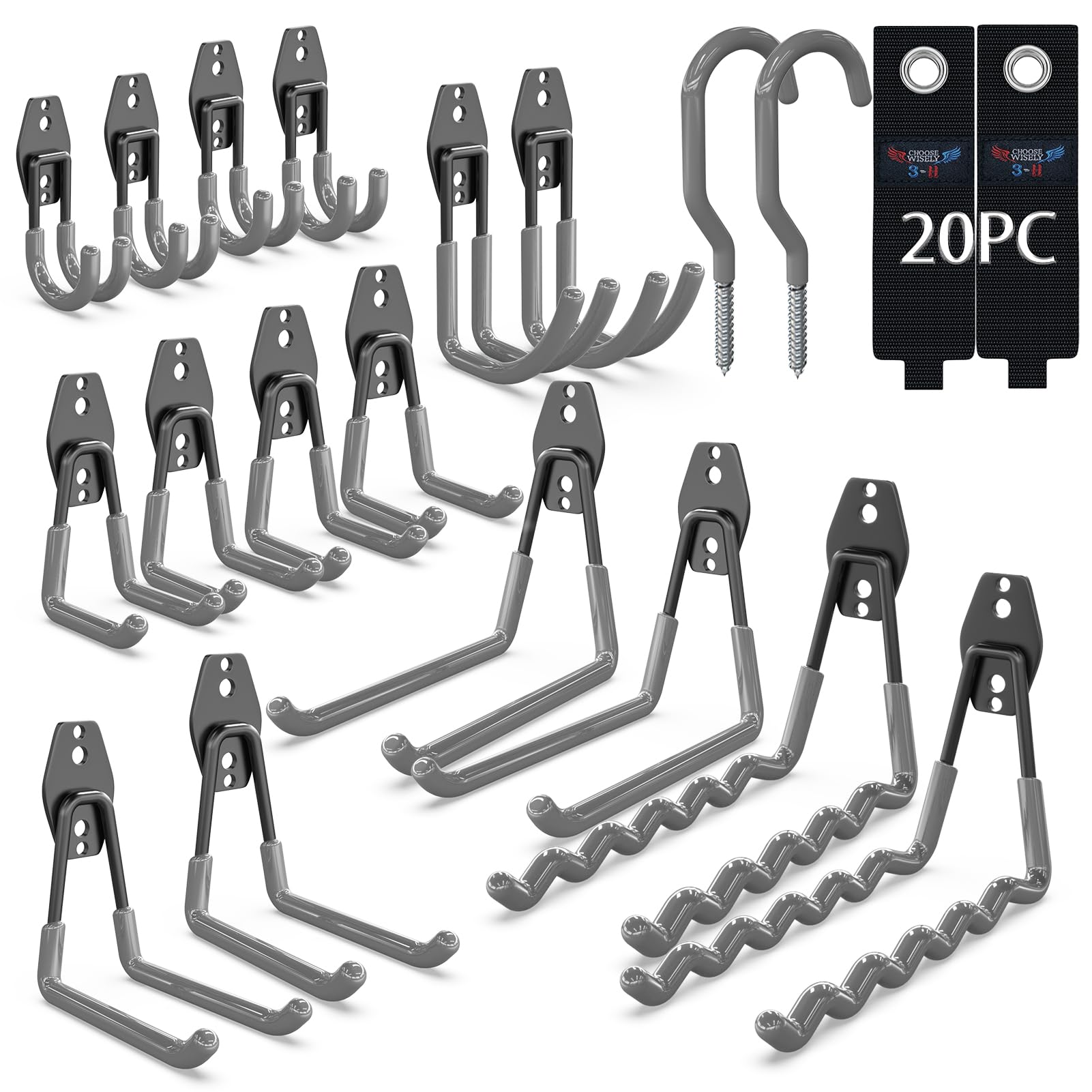 3-H Ganchos de Garaje Resistentes, Paquete de 8 Ganchos de Almacenamiento de Garaje de Acero, Soporte de Pared y Organizador de Herramientas, Cuerdas, Cables(Rojo) — view 7