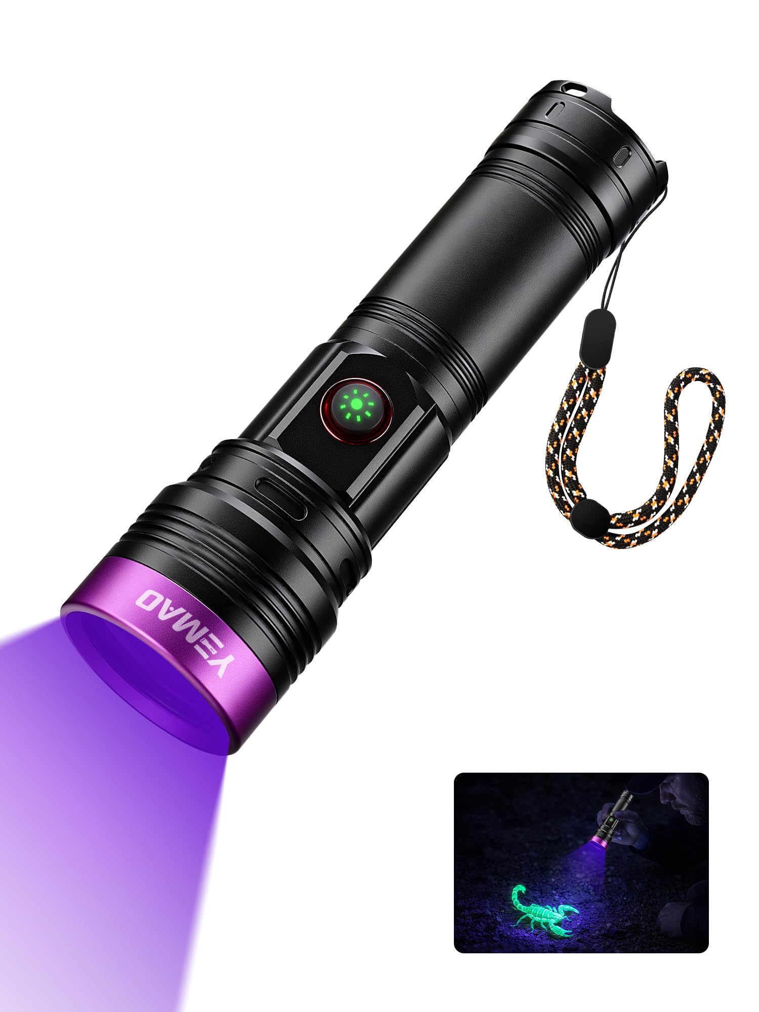 Yemao 20W 365nm UV Torch Rechargeable, 5000mAh Black Light Torch, UV Lamp for Pet Urine Detection, Scorpion, Resin Curing, Mineral Hunting, Blood Tracking, Hotel Hygiene, AC Leak Detection