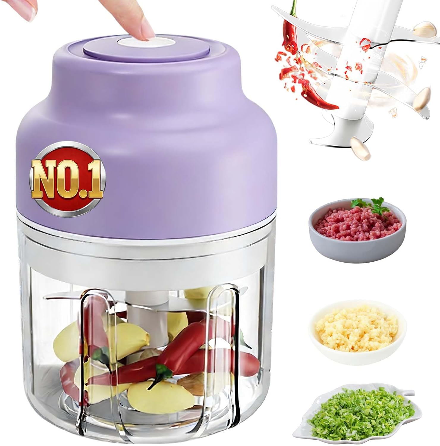 Electric Garlic Chopper Mini, Cordless Mini Food Chopper With 6 Blades, 320ml Small Garlic Grinder For Onion Chili Ginger, Rechargeable Kitchen Gadget (2, Green)