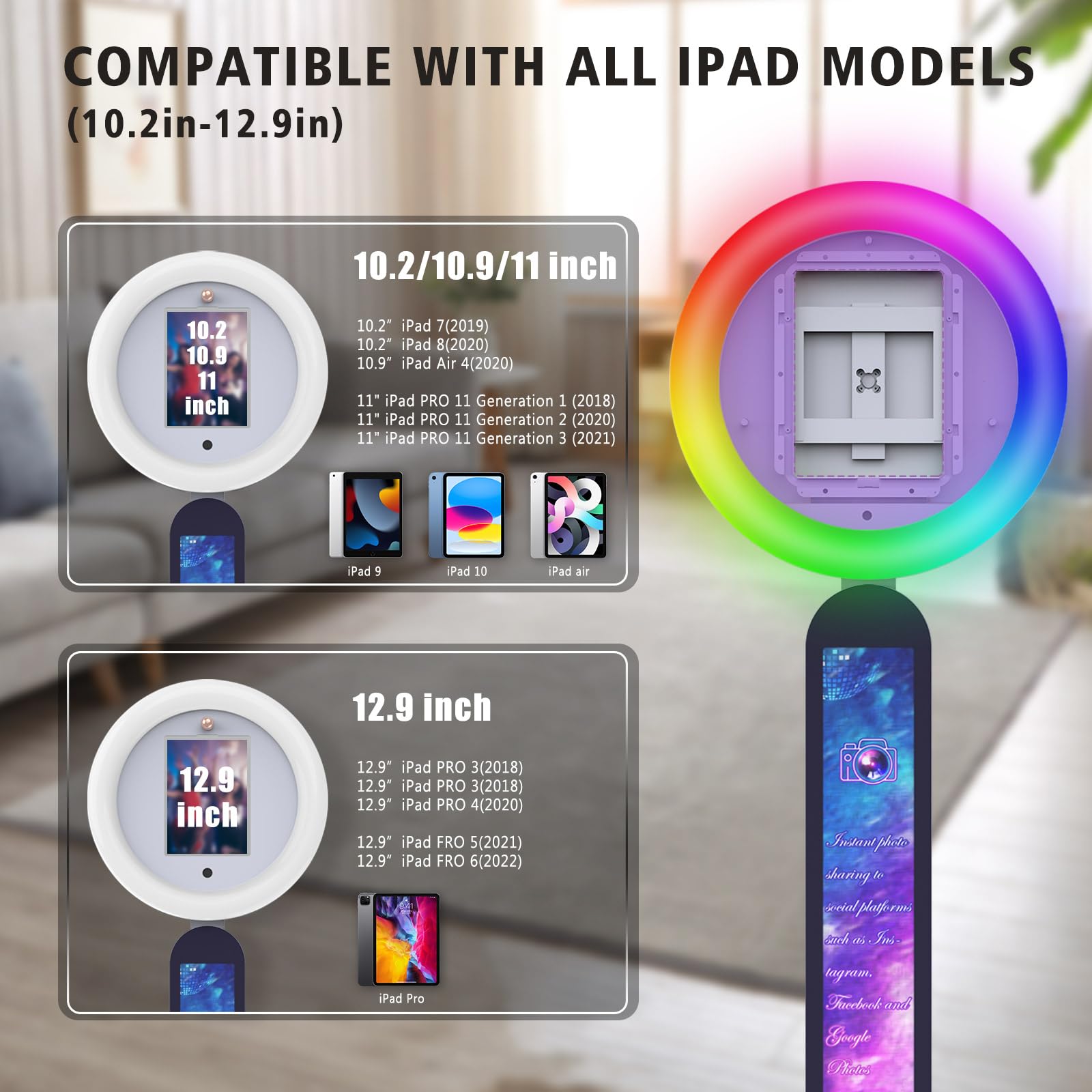 Portable Photo Booth,Photo Booth Machine RGB Ring Light Customizable Logo Music-Synced Digital Photo Booth with Software APP Control Selfie Photo Booth for Christmas/Parties/Wedding