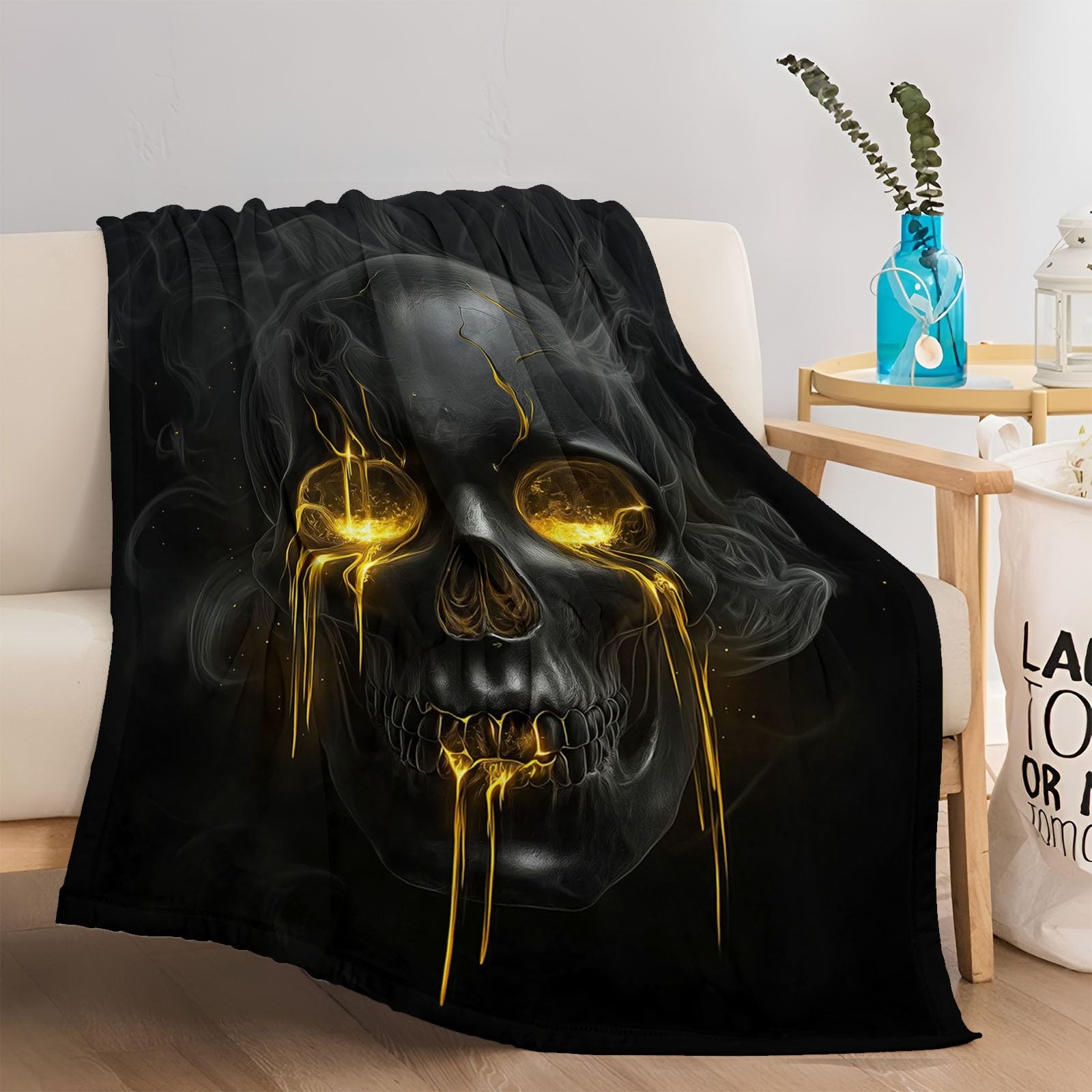 Ciemny nadruk Abstrakcyjna Czaszka Koc dla dzieci Chłopcy i Dorośli Czarny Super Miękki Pluszowy Koc Flanelowy Na Sofę Łóżko 150 x 200 cm