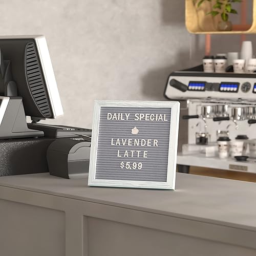 Miniatura 5 de HBCY Creations Tablero de letras de fieltro de 10 x 10 pulgadas, marco de madera maciza, color blanco lavado, fieltro gris, 389 letras de