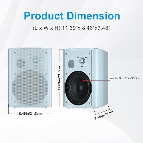Miniatura 5 de Herdio Altavoces para exteriores de 6.5 pulgadas con cable, impermeables, pasivos, altavoces de montaje en pared con 800 vatios de graves potentes