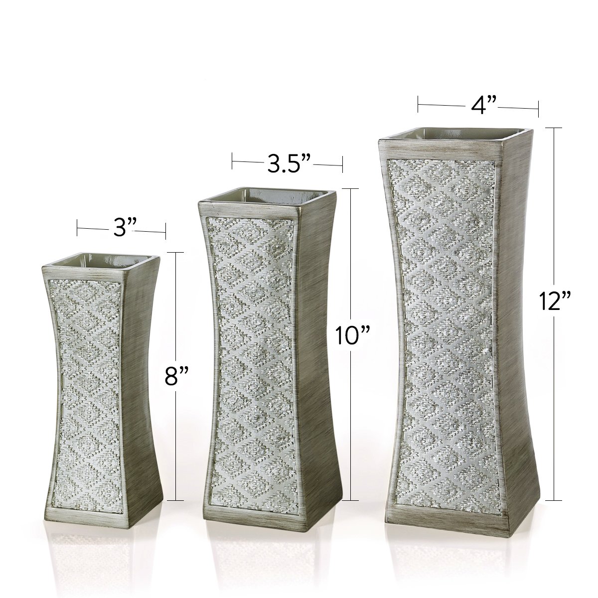 Dublin Lot de 3 vases à Fleurs – Centre de Table pour Table de Salle à Manger, vases décoratifs pour Salon, Chambre, Cuisine et Plus Encore emballés dans Un Coffret Cadeau (Argent brossé)