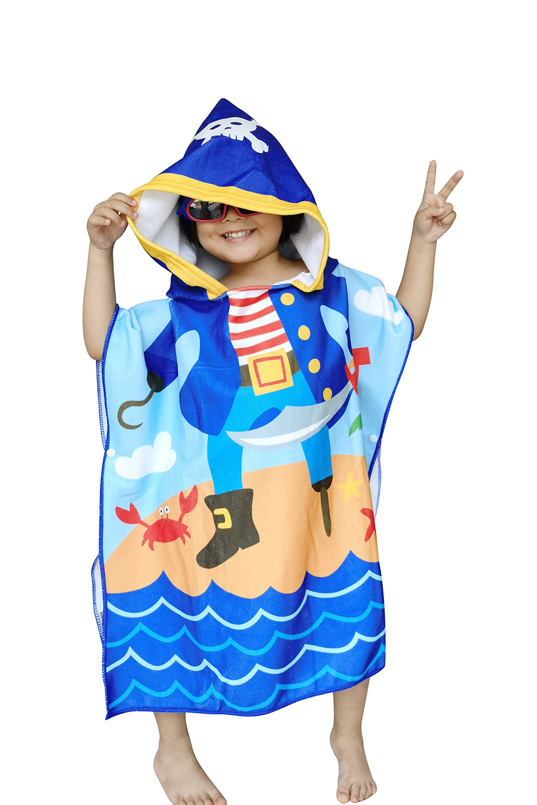 Athaelay Lightweight Microfiber Hooded Beach Towel for Kids, Toddlers Bath/Pool/Swim Poncho Cover-ups Swimwear (Pirate)