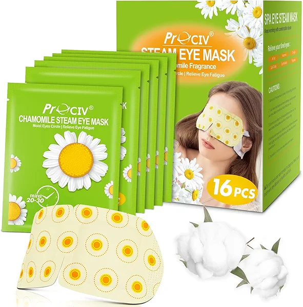ProCIV 16 Packs Steam Eye Masks for Dry Eyes Heating Eye Mask Warm Compress for Eyes Relief Stress, Eye Fatigue Travel Essential Self Heating Moist Sleep Mask SPA Accessories