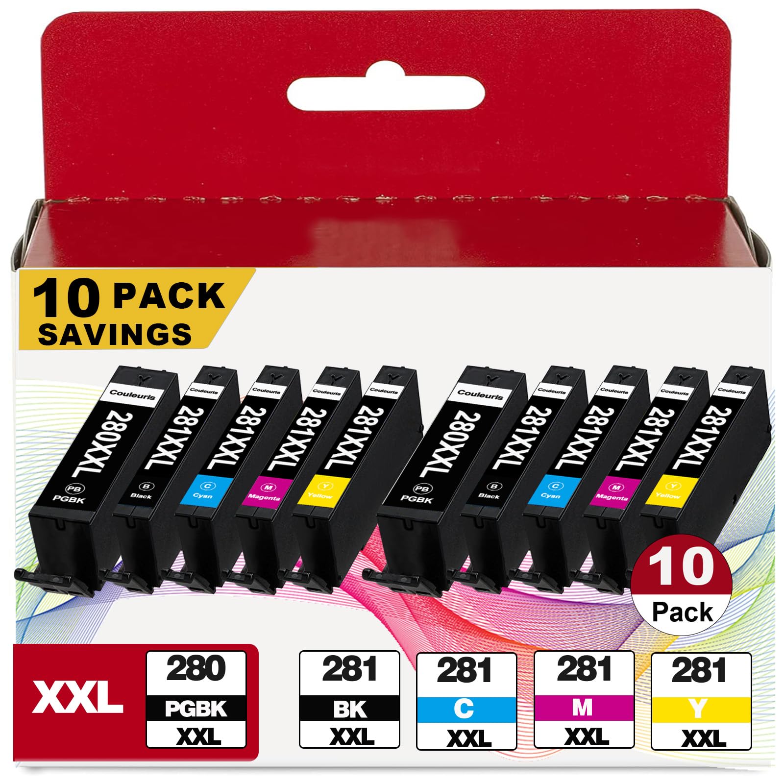 PGI-280 XXL/CLI-281 XXL Ink Cartridges Replacement for Canon 280XXL 281XXL for TR8620a TR8600 TR8622a TR8520 TS9521c TR7520 TS9120 TR8622 TS9520
