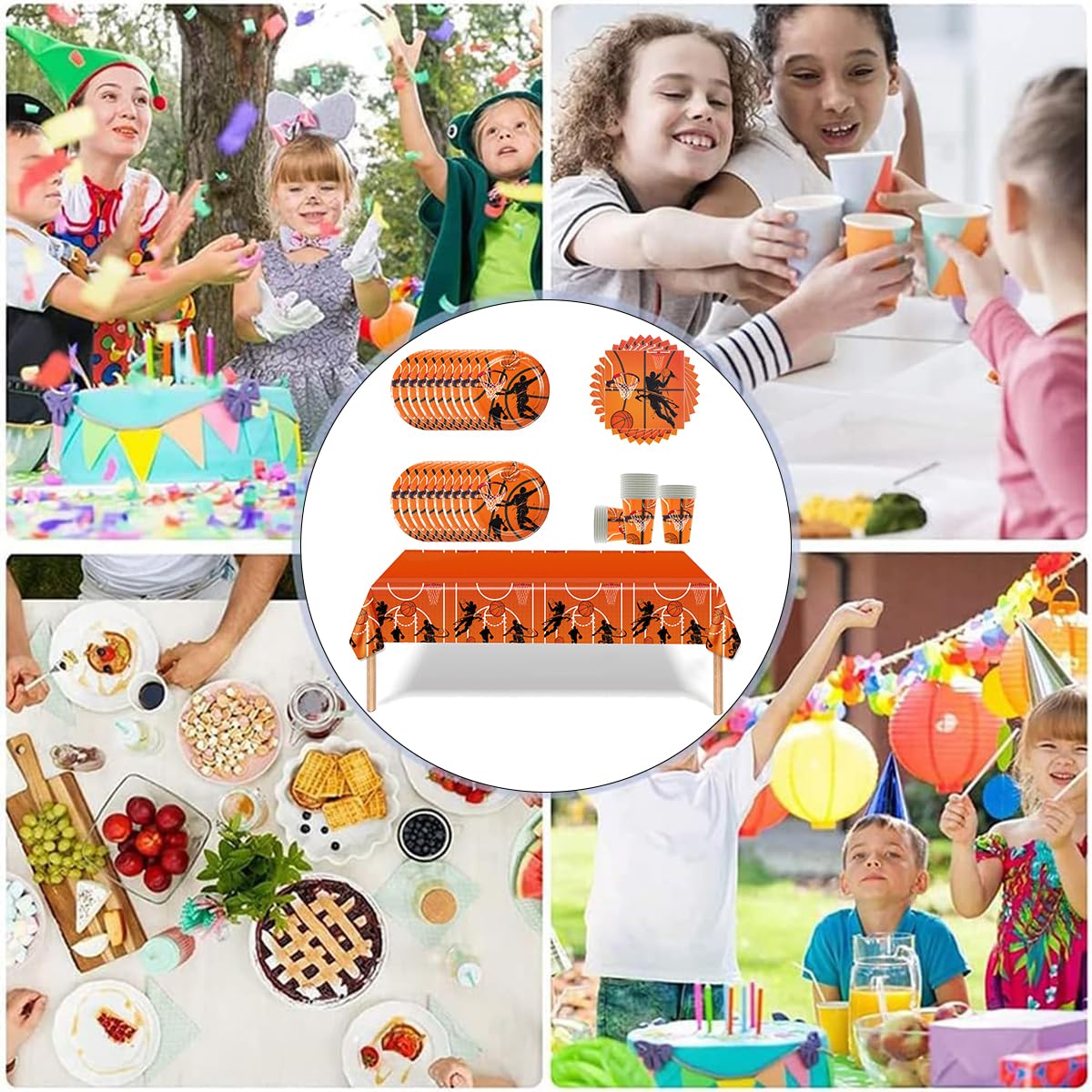 61 pezzi stoviglie per feste di basket, stoviglie per feste di compleanno per bambini, stoviglie a tema sportivo per baby shower e anniversari, per 20 persone