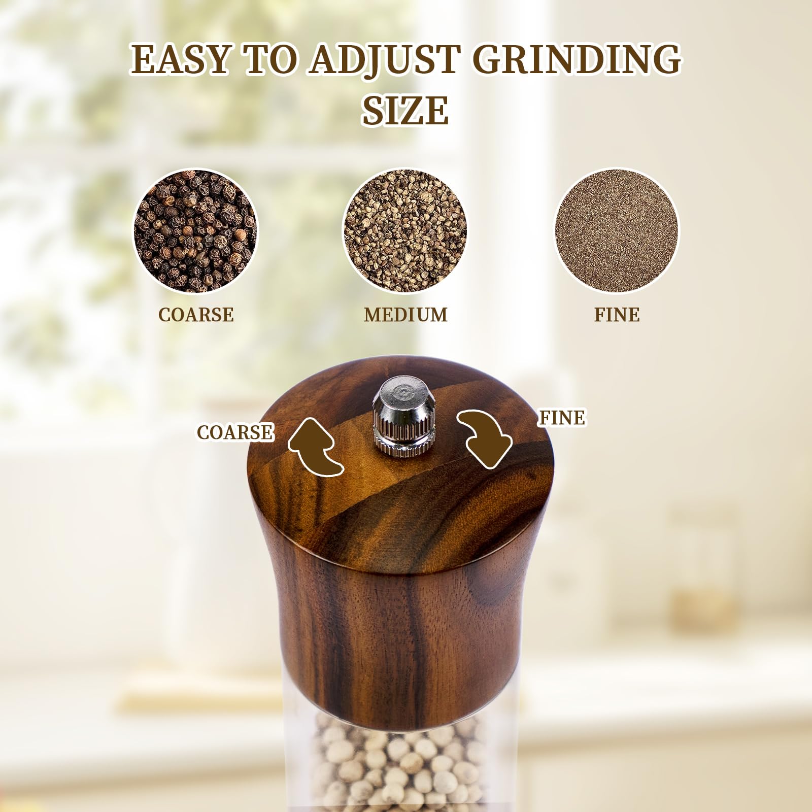 Acacia Wood Salt & Pepper Grinder Set - Premium Quality -5
