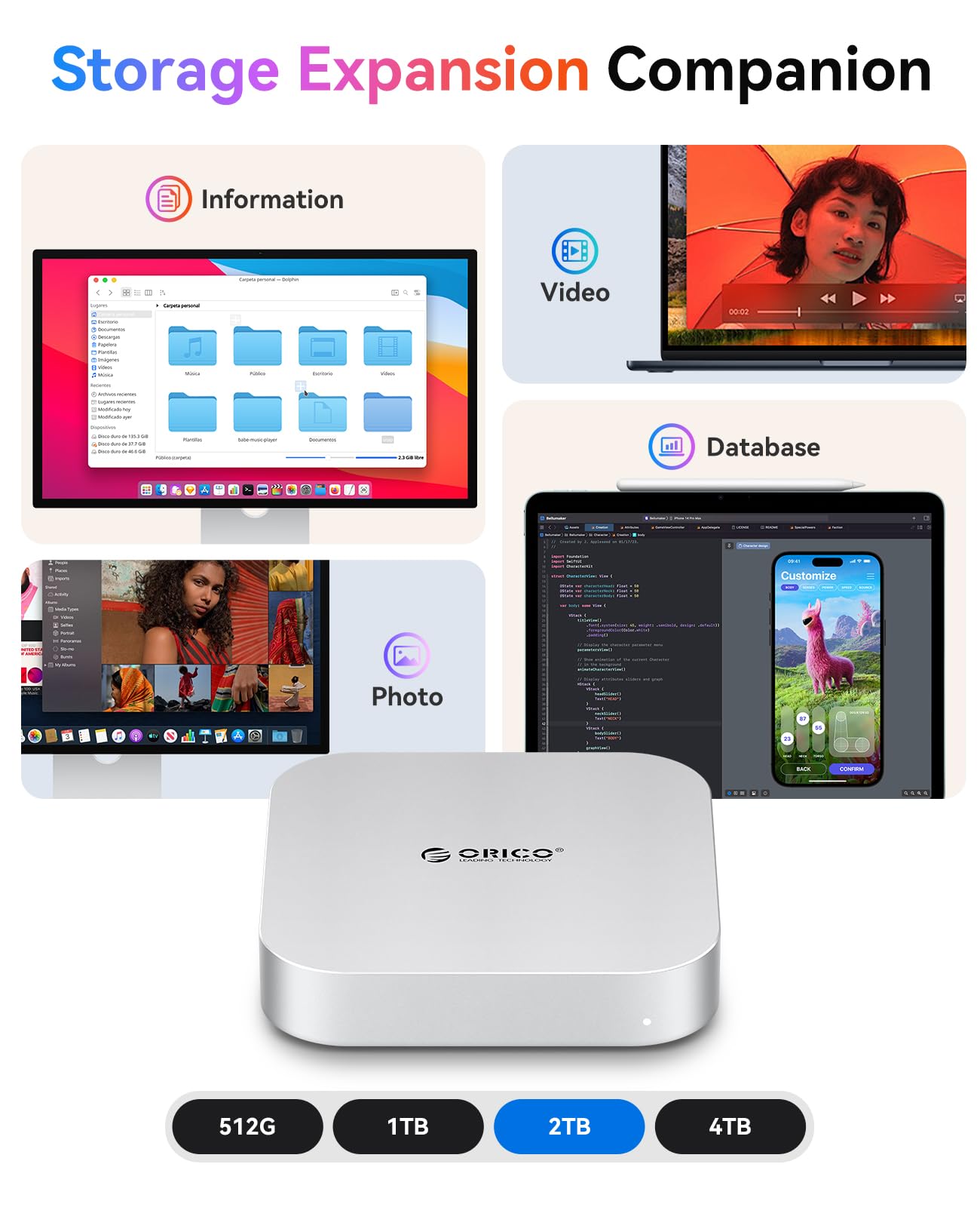 ORICO MiniMate Pro+ Hub Supporto 40Gbps per Mac mini M4/M4 Pro 2025: SSD NVMe 2TB integrato (non rimovibile), Dock USB4 in alluminio, audio 3,5 mm, 2×USB-A, compatibile USB4