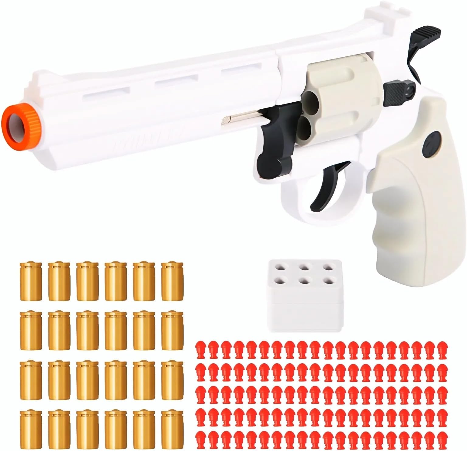 357 Full-Size Realistic Toy Revolver with Quick Cylinder Release & 32FT Precision Shooting - Durable ABS, Safe for Kids, Backyard Games & Cosplay - Includes Speed Loader, 24 Shells & 100 Soft Bullets
