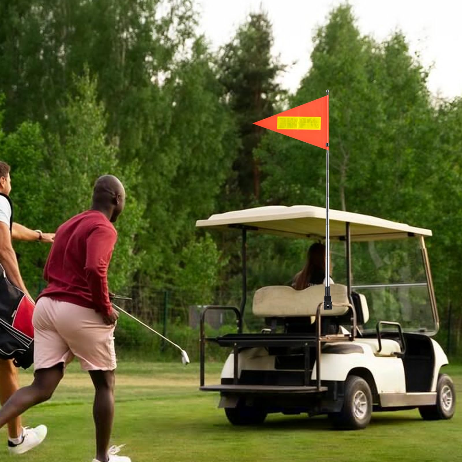Carrito de golf poste de bandera reflectante accesorios para carrito de golf 22X30cm bandera de seguridad naranja poste telescópico carrito de golf soporte de bandera sillas de ruedas bandera de
