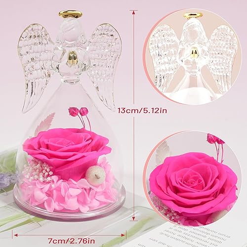 Miniatura 2 de Miofula Regalos de cumpleaños de rosas de ángel para mujer, rosa preservada en cristal, figuras de ángel para mamá, abuela, esposa, rosas reales