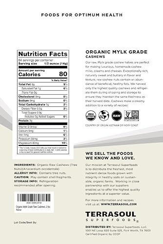 Miniatura 2 de Anacardos orgánicos Terrasoul Superfoods Grado Mylk