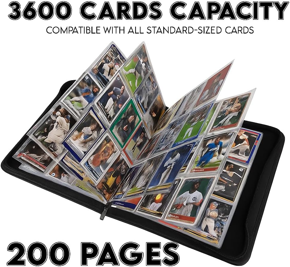 3600 Pockets Trading Card Sleeves, Premium 9-Pocket 200 Sheets, Double-Sided Baseball Cards Sleeves, Card Protectors Sheets for Basketball Cards & More - Fits 3 Ring Binder (200 Sheets)