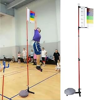 BTURYT Adjustable Height Vertical Jump Tester, School Gym Vertical Jump Trainer Training Equipment, Metal Jump Measurement Tool with Colorful Vane