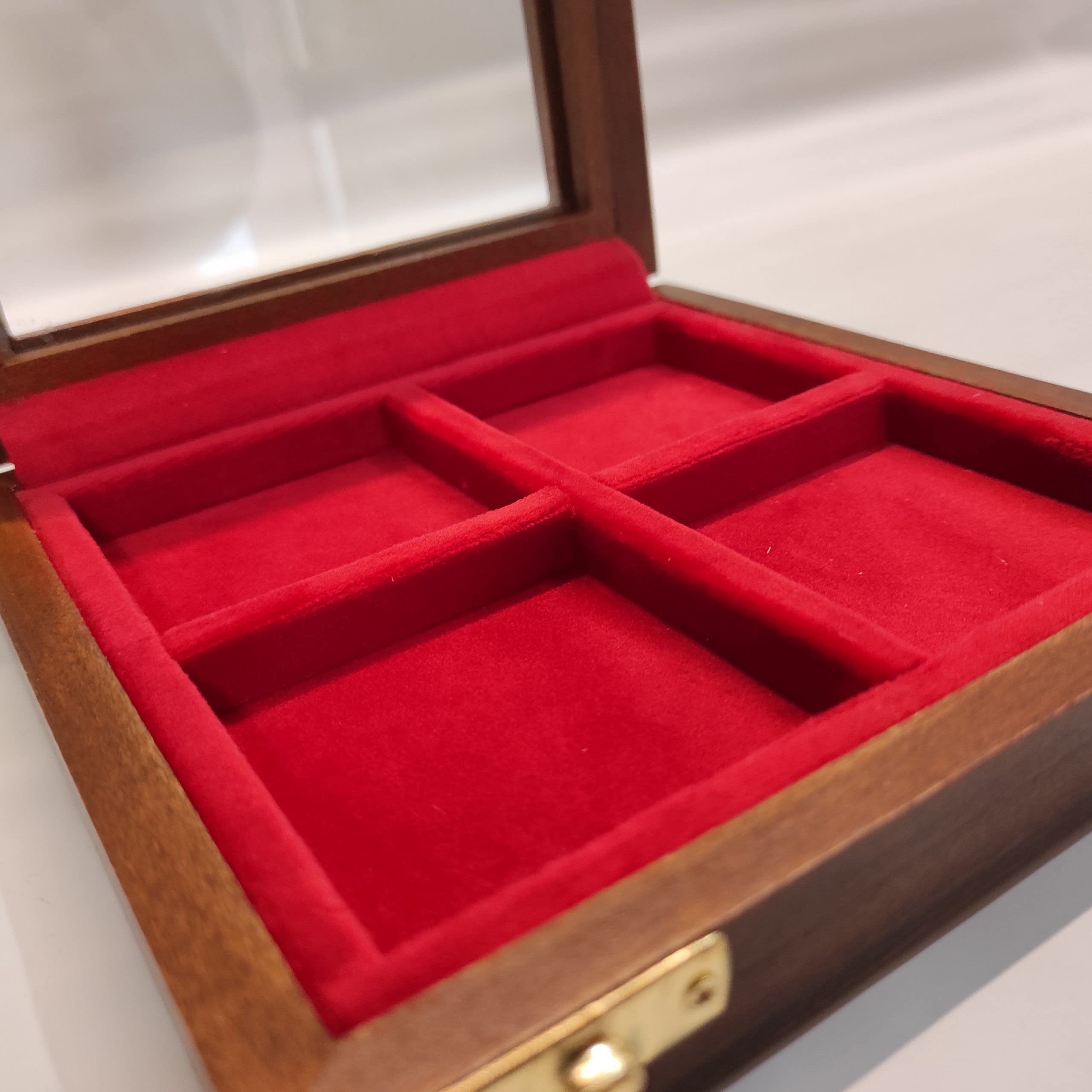 Expositor de Madera para Monedas y medallas 4 Compartimentos 60x60 mm con Tapa de Cristal, monetario Artesanal de colección, numismática, Interior en Terciopelo