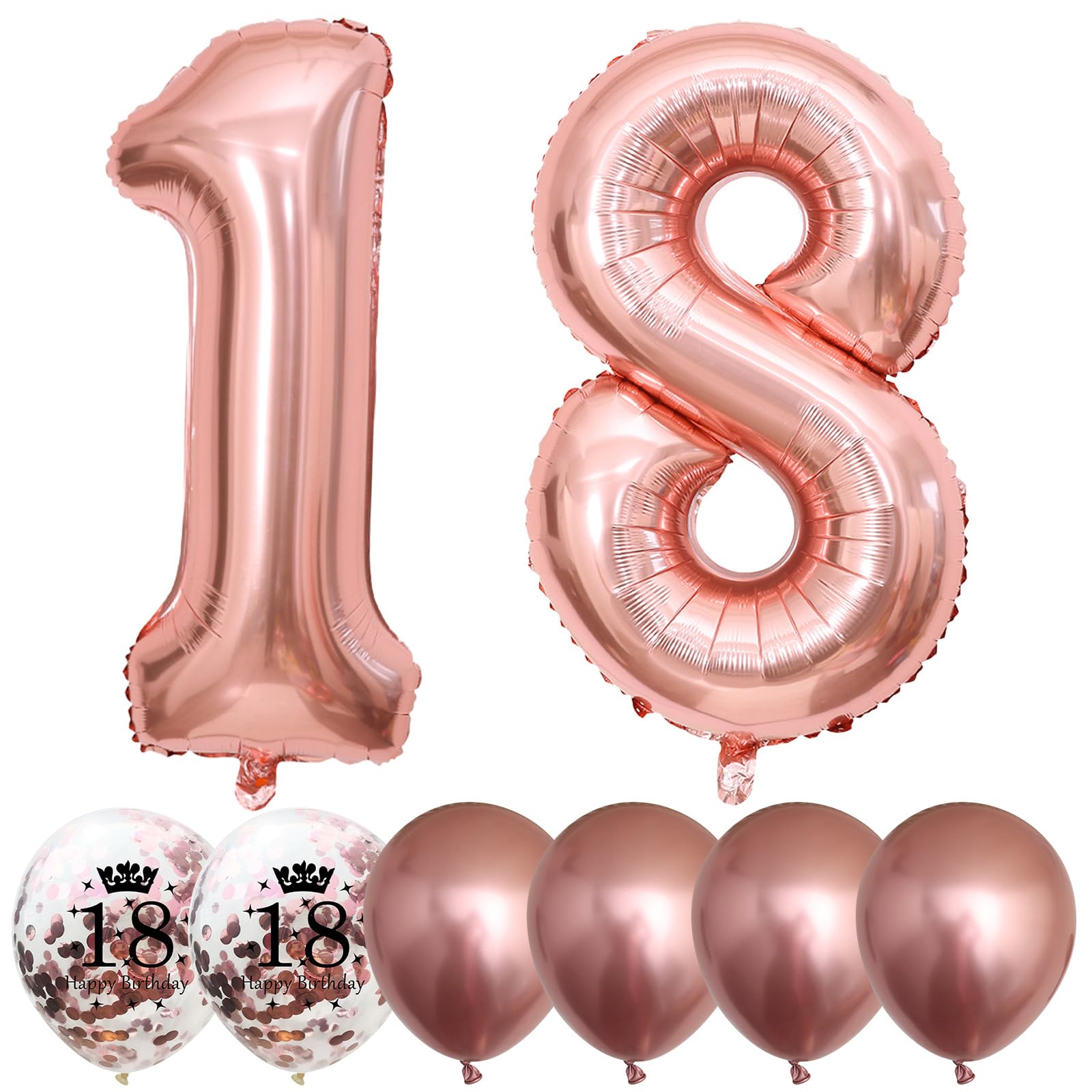 Dekoracje na 18 urodziny dla dziewczynek, balony na 18 urodziny z folią 102 cm cyfra 18 balonów różowe złoto urodziny nadruk balony konfetti metaliczne lateksowe balony zestaw na 18 dekoracji
