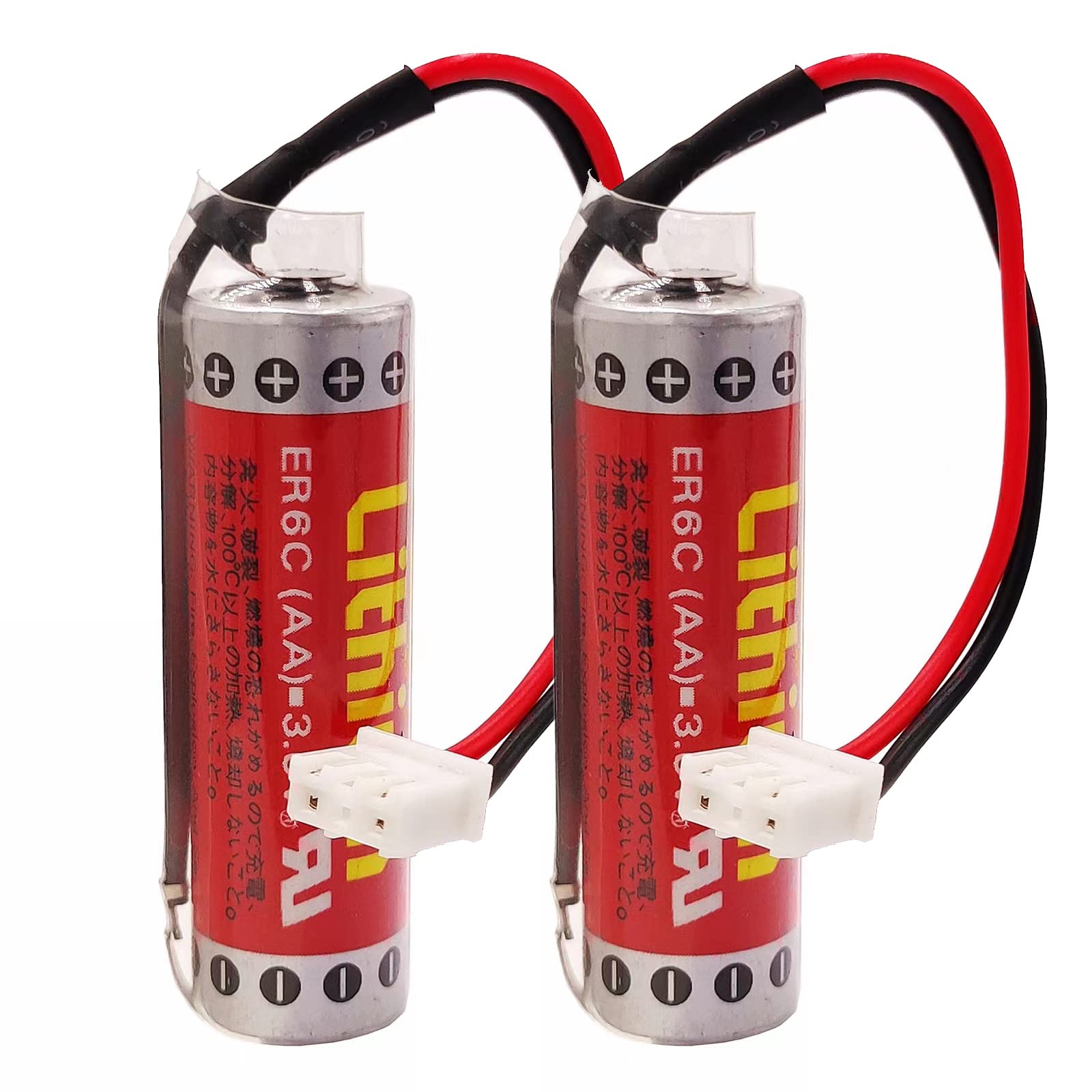 (2 Pack) 3.6V ER6C AA PLC Battery 1800mAh for FX F2-40BL PLC with White Plug Lithium Battery