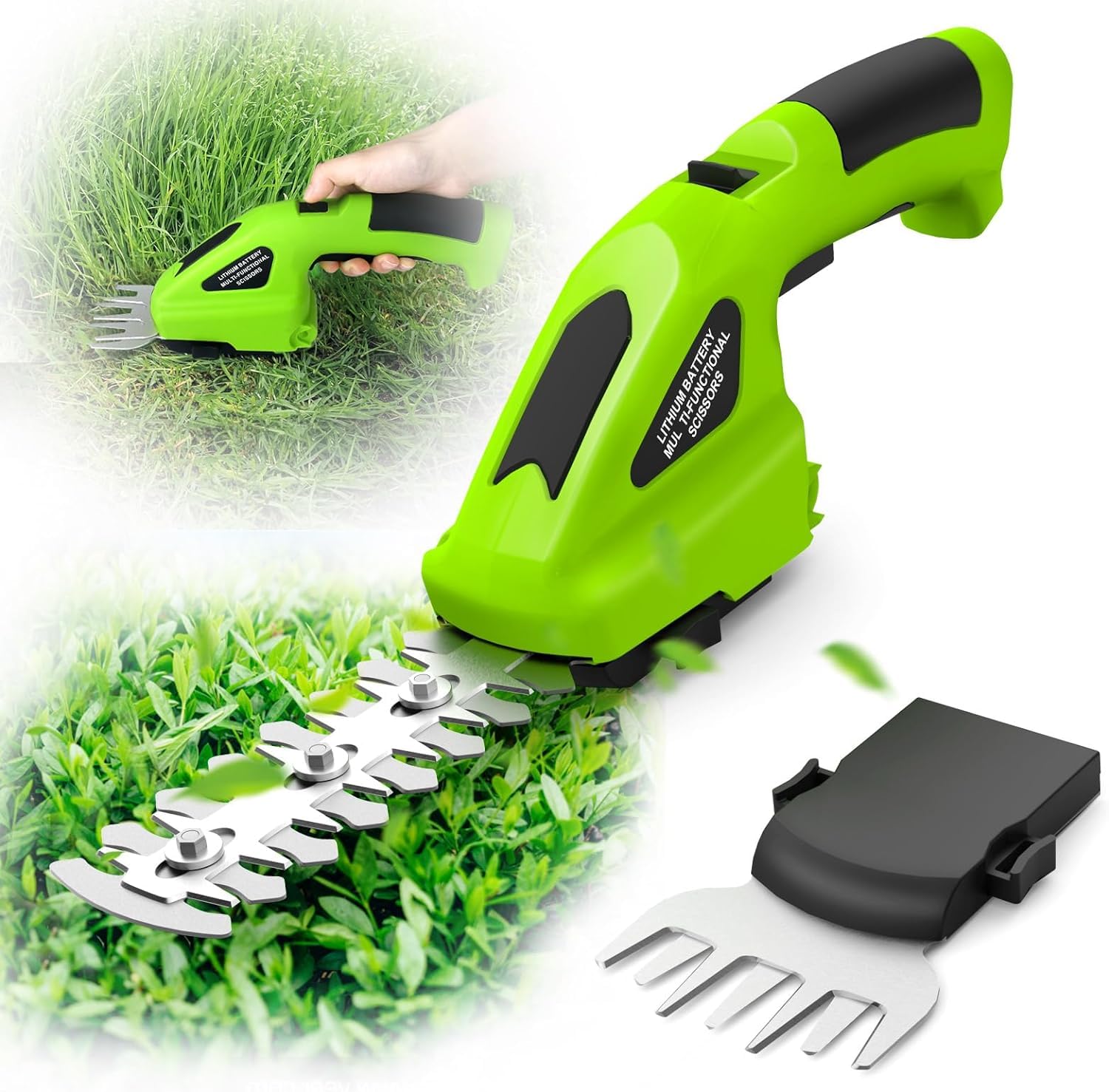 Cisailles à arbustes électriques 7,2 V, 2 en 1 Cisailles à Gazon, Coupe-haie sans Fil, avec Batterie Lithium-ION Rechargeable 2000 mAh, pour arbustes, Jardin, Herbe, pelouse et Taille