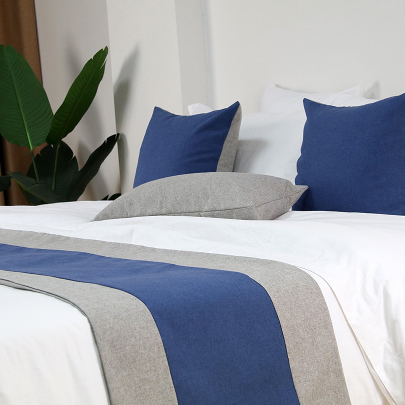 Ttiiloe E-Navy Hotel Bed Runner Double-Sided Bed Cover, Cotton Linen Bed Scarves Bedspreads Throw Decor Protection, 50 * 180Cm For 1.2M Bed
