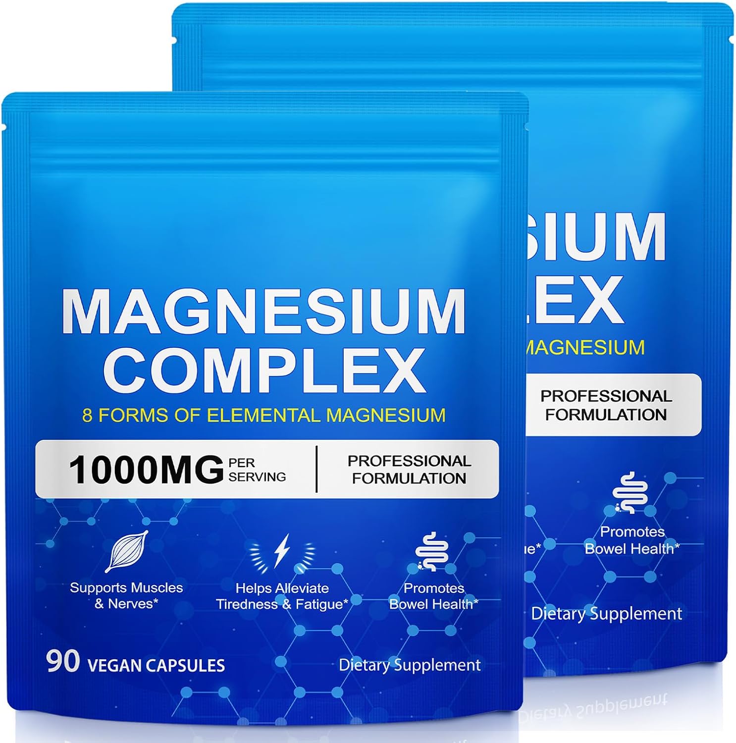 Magnesium Complex 8-in-1 High Potency with 8 Essential Forms, Vegan Capsules for Muscle, Nerve & Bowel Support, Relief Fatigue & Improve Sleep (180 Capsules)