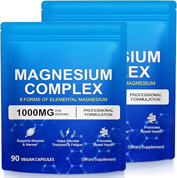 Magnesium Complex 8-in-1 High Potency with 8 Essential Forms, Vegan Capsules for Muscle, Nerve & Bowel Support, Relief Fatigue & Improve Sleep 180 Capsules
