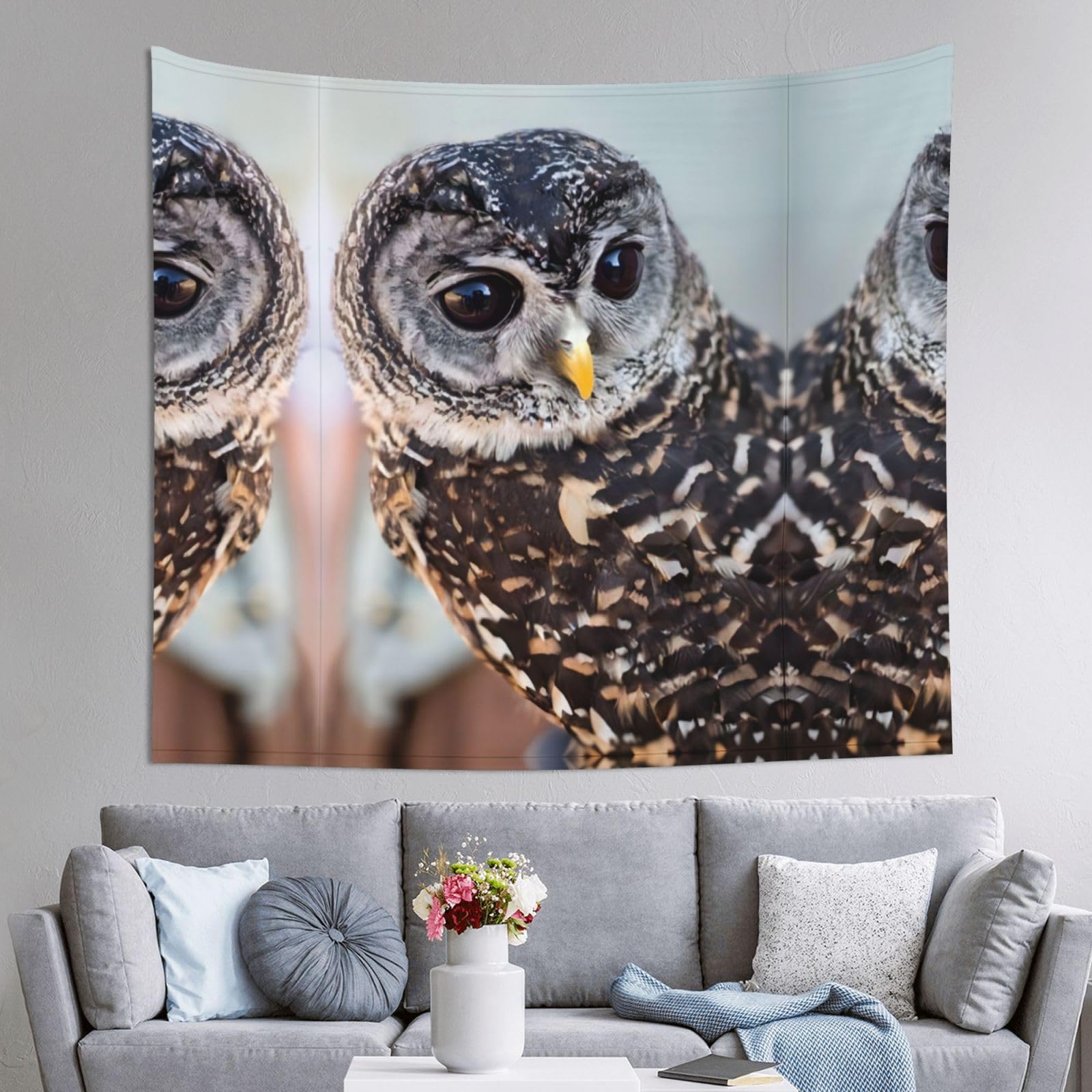 HLSBSSL 60x51in Cute Owl Printed Tapestry Tablecloth for Dormitory and Picnic Rooms - Multifunctional Fabric Hanging
