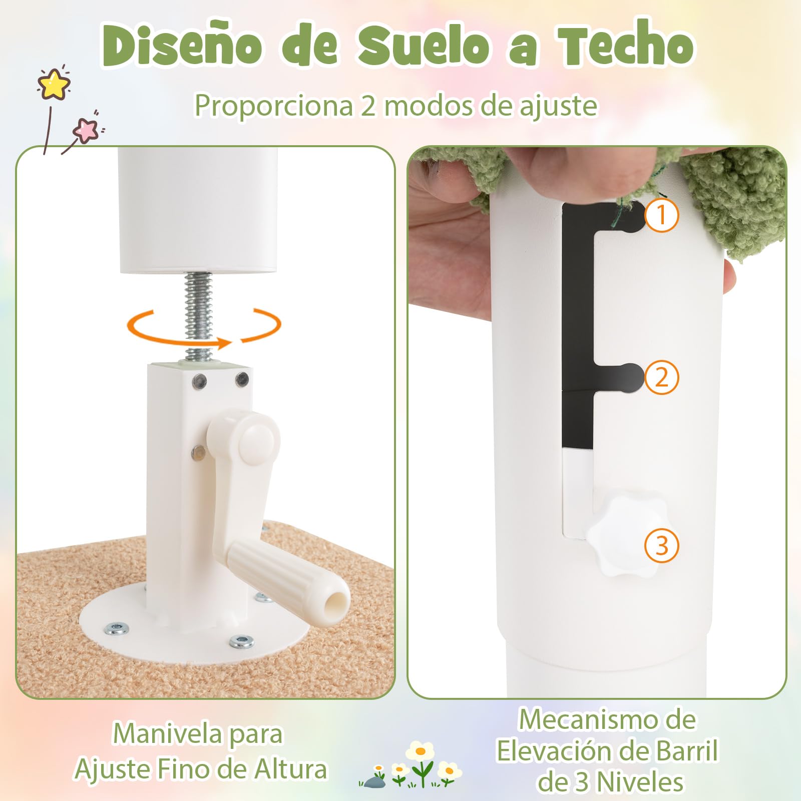 COSTWAY Árbol para Gatos de Suelo a Techo, Rascador para Gatos de 218-253 cm, Torre para Gatos con Cápsula Transparente, Condo, Postes de Rascado de Sisal, Cuerda, Árbol de Actividad para Gatos