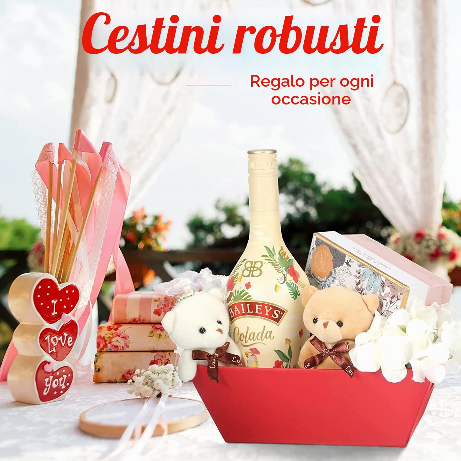 LATERN 6 Pezzi Grandi Cesti Regalo Vuoti, 25CM x 20CM x 11CM Cestini Regali Rossi Cesto di Vino Cestino per L'Organizzazione di Snack Con Maniglie per Matrimonio Compleanno Natale San Valentino Festa