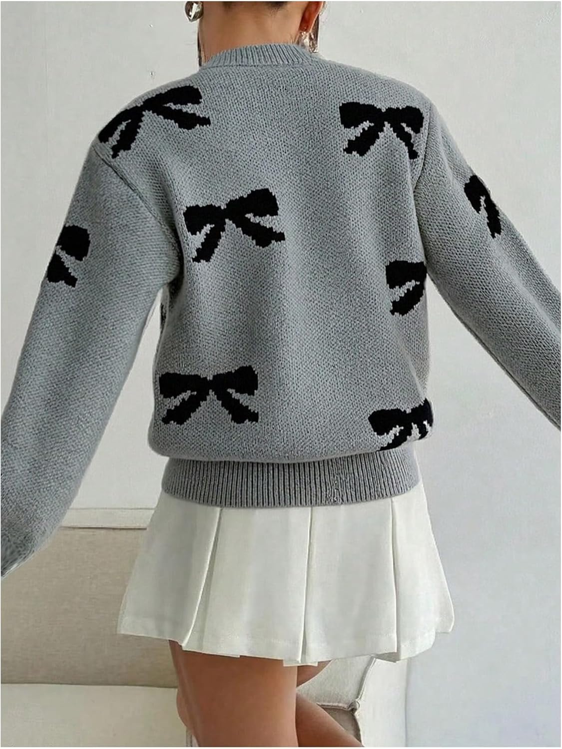 SHENHE Girl's Bow Sweater Crewneck Long Sleeve Soft Knit Fall Cute Sweater Pullover - Image 2