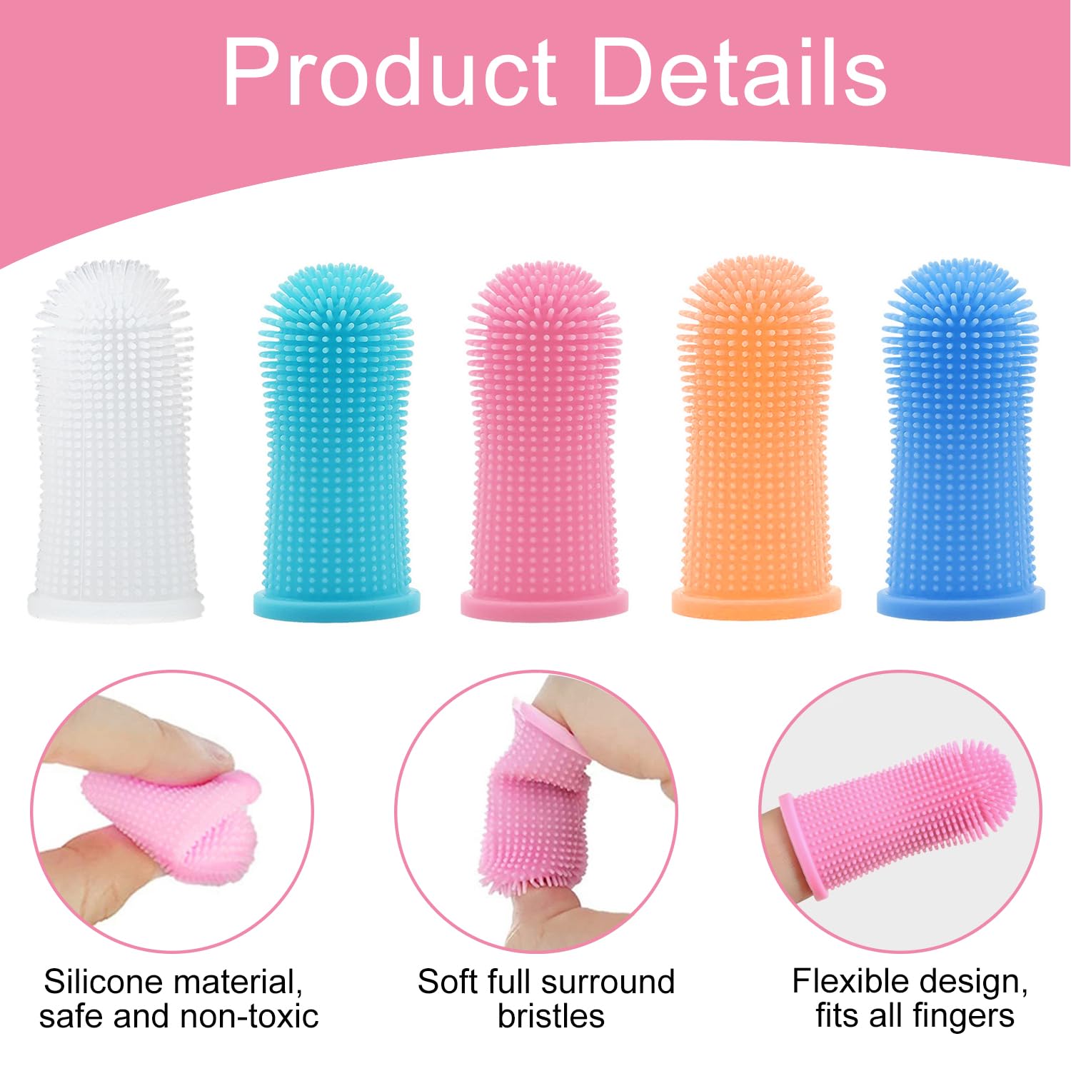 iCovalescent 10Pcs Dog Toothbrush, 360º Dog Finger Toothbrush, Silicone Pets Teeth Cleaning Toothbrush Kit - Image 3