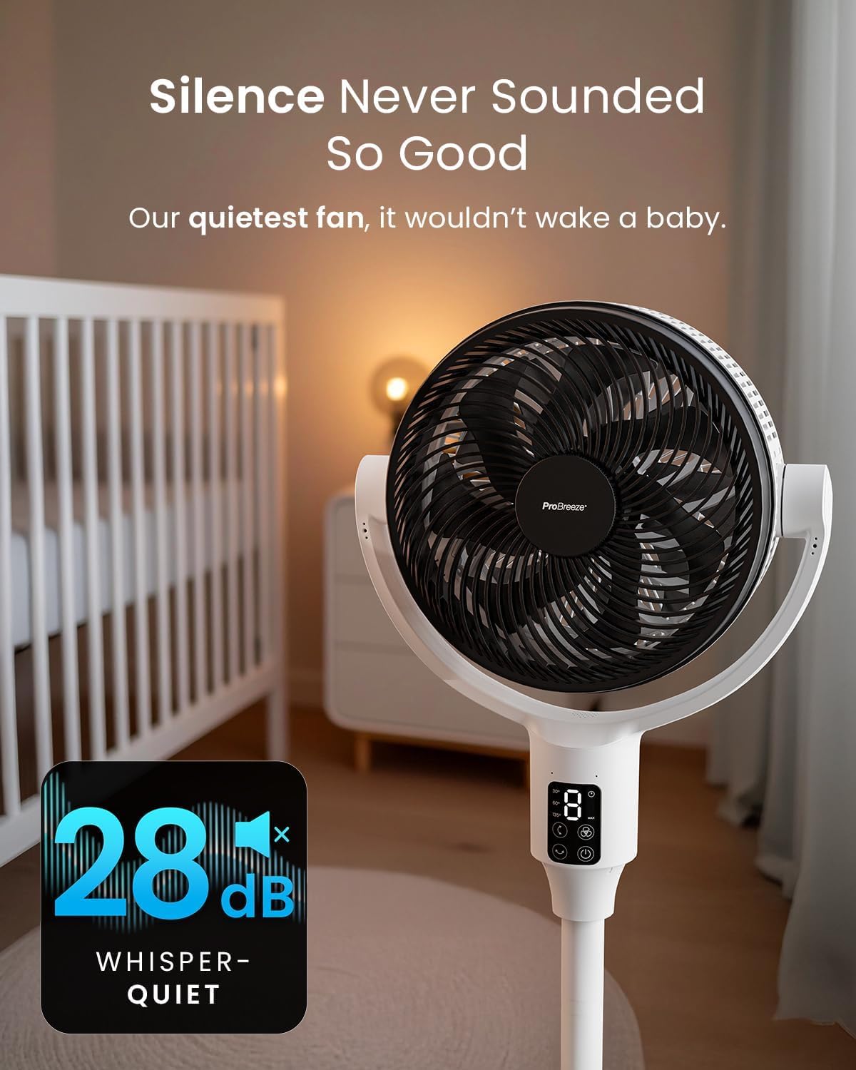 Pro Breeze Ventilateur AirFlo XL sur pied - 20% plus puissant - 111 cm Silencieux avec Écran LED & Télécommande – 2 Modes de Refroidissement – Oscillation Horizontale & Verticale