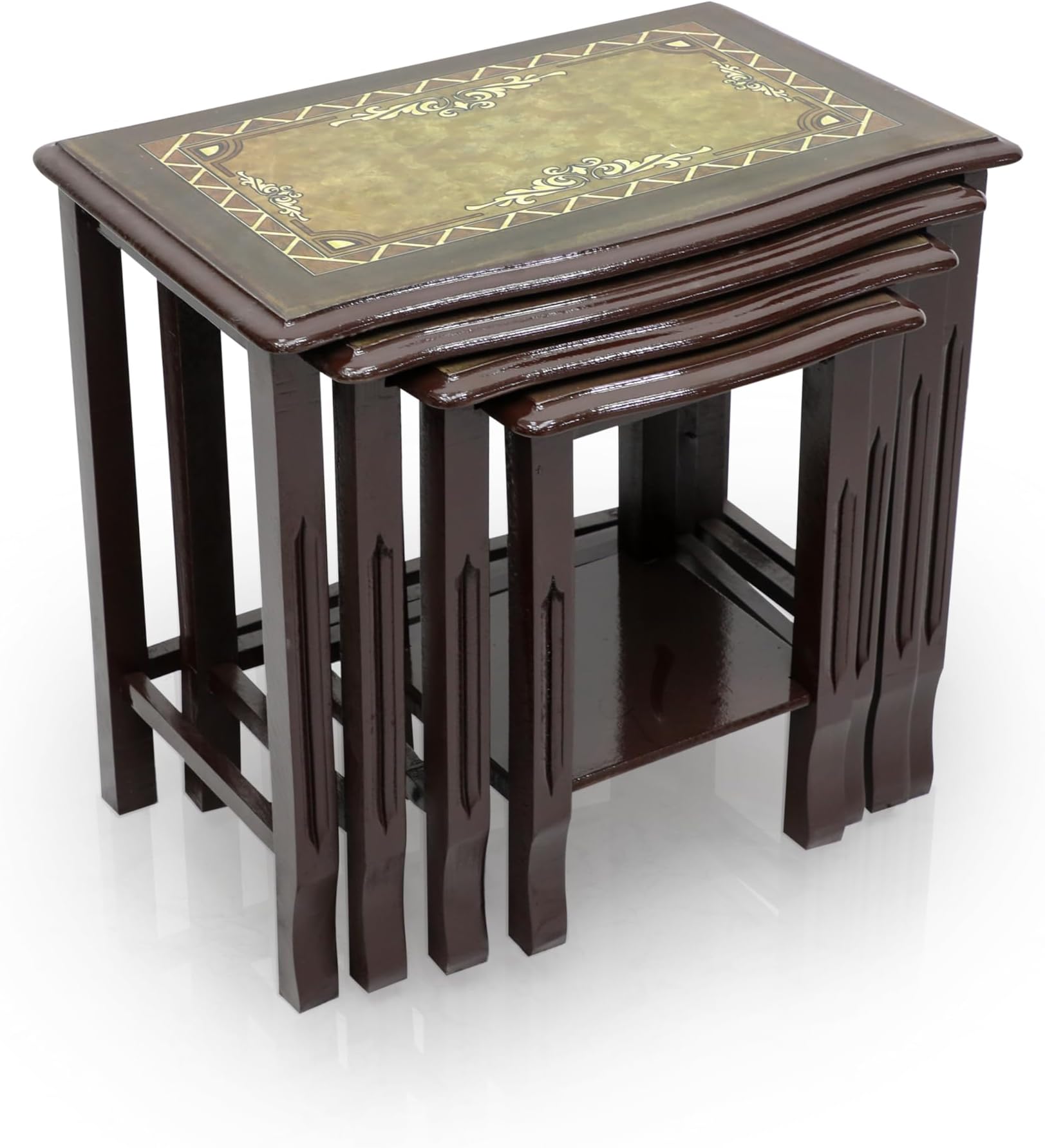 Multi Home Furniture Mahogany Nesting Table Set of 4 – Elegant Modern Space-Saving Coffee Table Design for Living Room Furniture, Bedroom, and Office – Stackable Outdoor Table and Coffee Corner Table