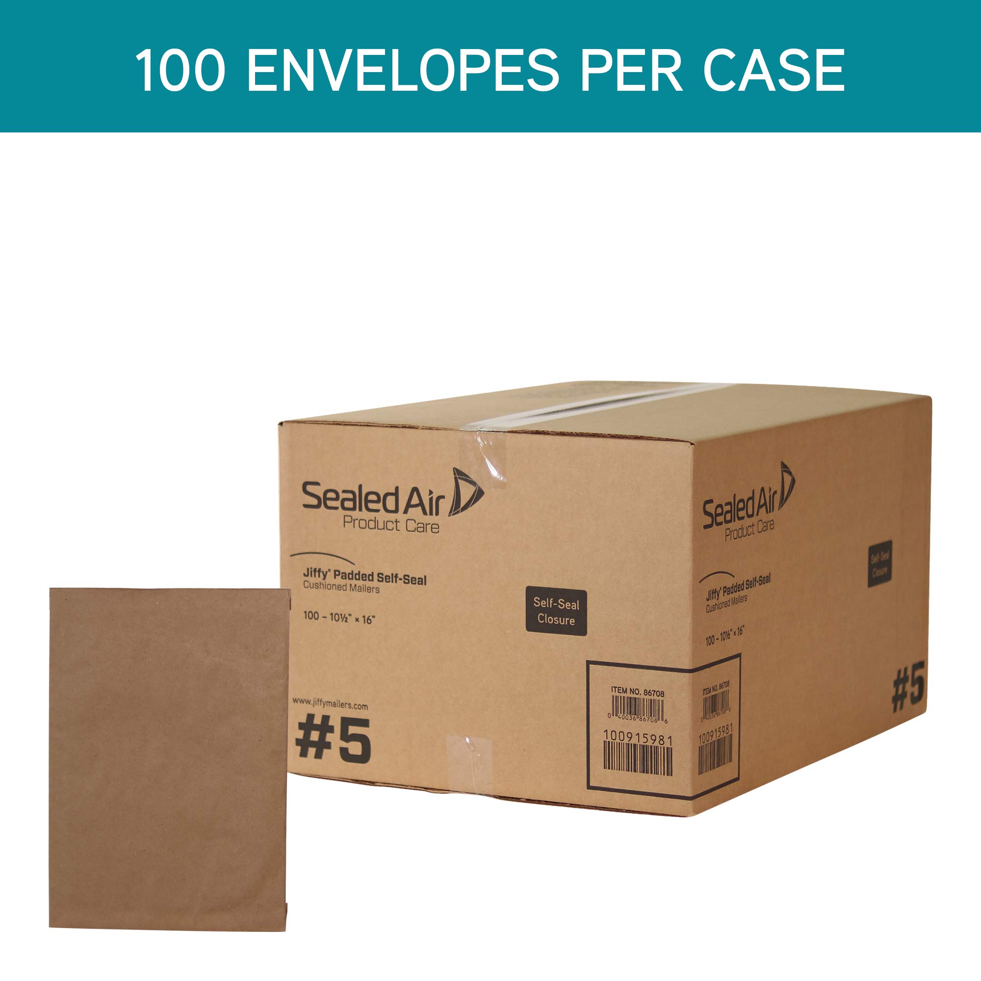Jiffy Padded Shipping Mailers, Case of 100, Self Seal Heavy Duty Recycled Cushioned Mailing
