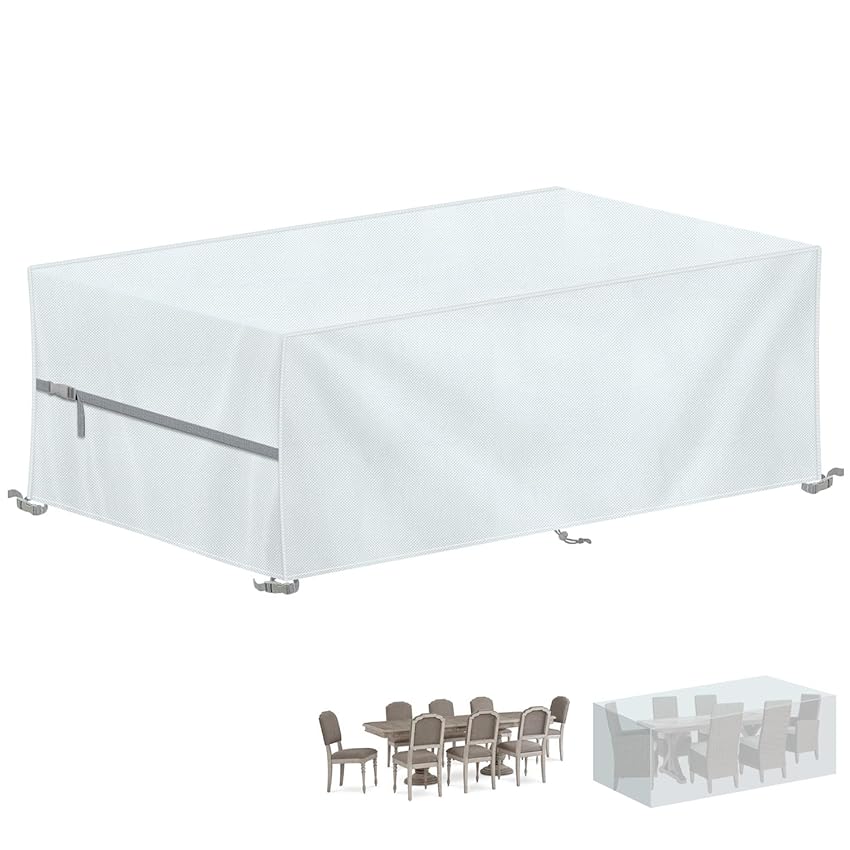 LAMUNI Copertura per Mobili da Giardino, 420D Oxford Copertura Tavolo Giardino, Impermeabile Telo Copertura per Esterno, Anti-UV Copritavolo da Esterno Copertura Tavoli da Giardino, 260x100x80cm