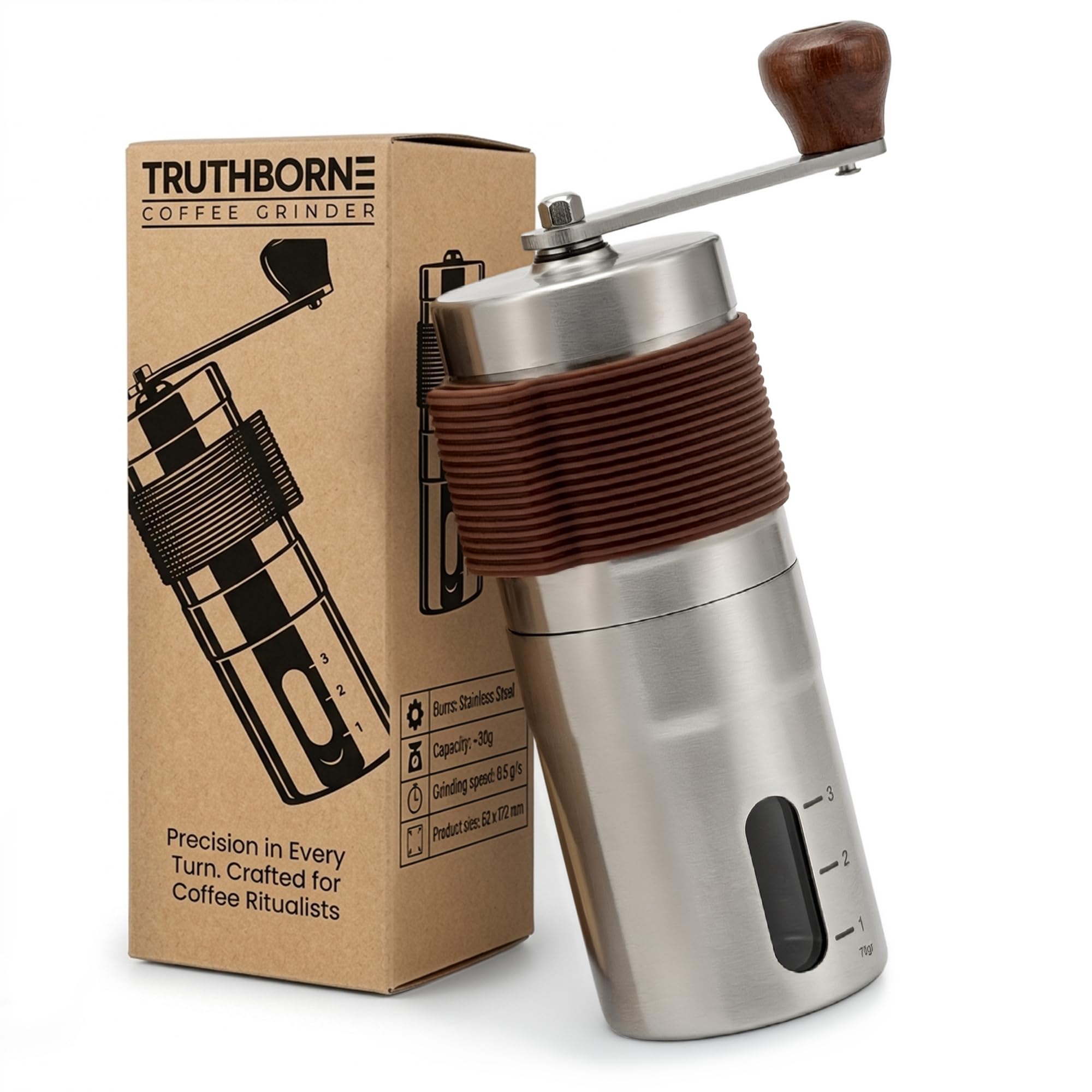 Molinillo de Café Manual, Acero Inoxidable 304 con Muelas de Cerámica, 46 Niveles de Molienda Grueso a Fino, Portátil para Espresso, Prensa Francesa, Pour Over, Viaje y Regalo (Marrón)