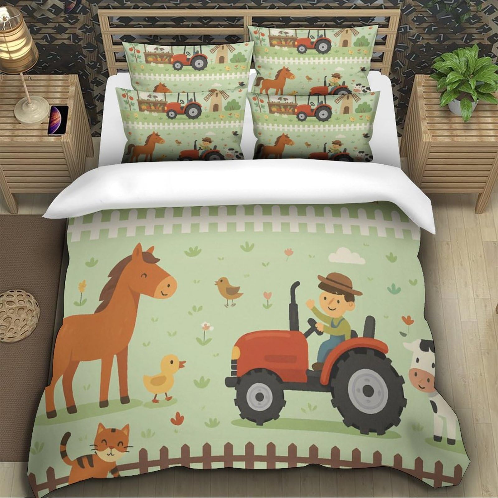 Kinder Bettwäsche Traktor Pferd 3D Mikrofaser Set Lernzimmer