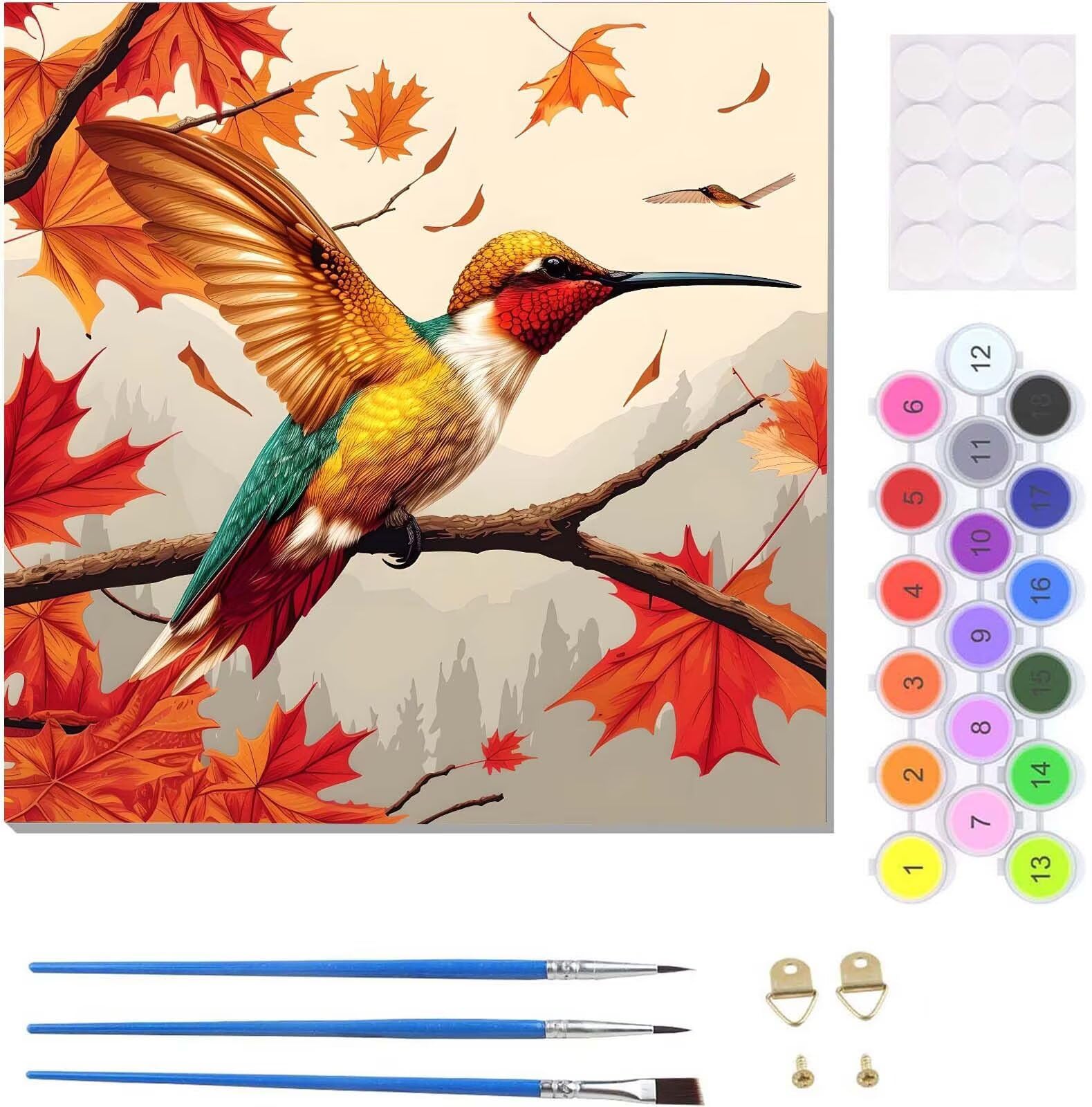 Paint by Numbers for Adults with Frame, Bird Maple Leaf Painting by Number Kits, Paint by Numbers DIY Gift Arts Kits with Brushes and Acrylic Pigment for Home Wall Decor 10x10inch U-7362
